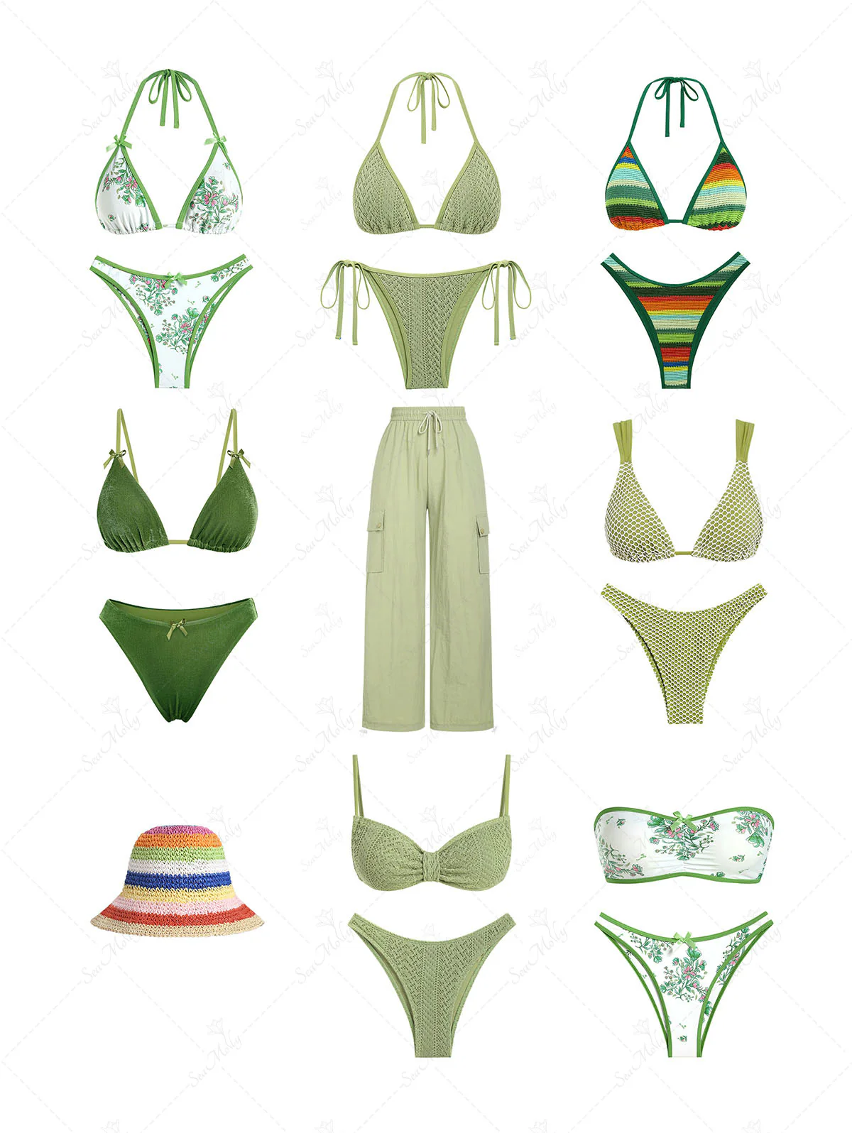 Seamolly Floral Bow Decor Ruched Lace Up Bandeau Bikini Set - Image 8