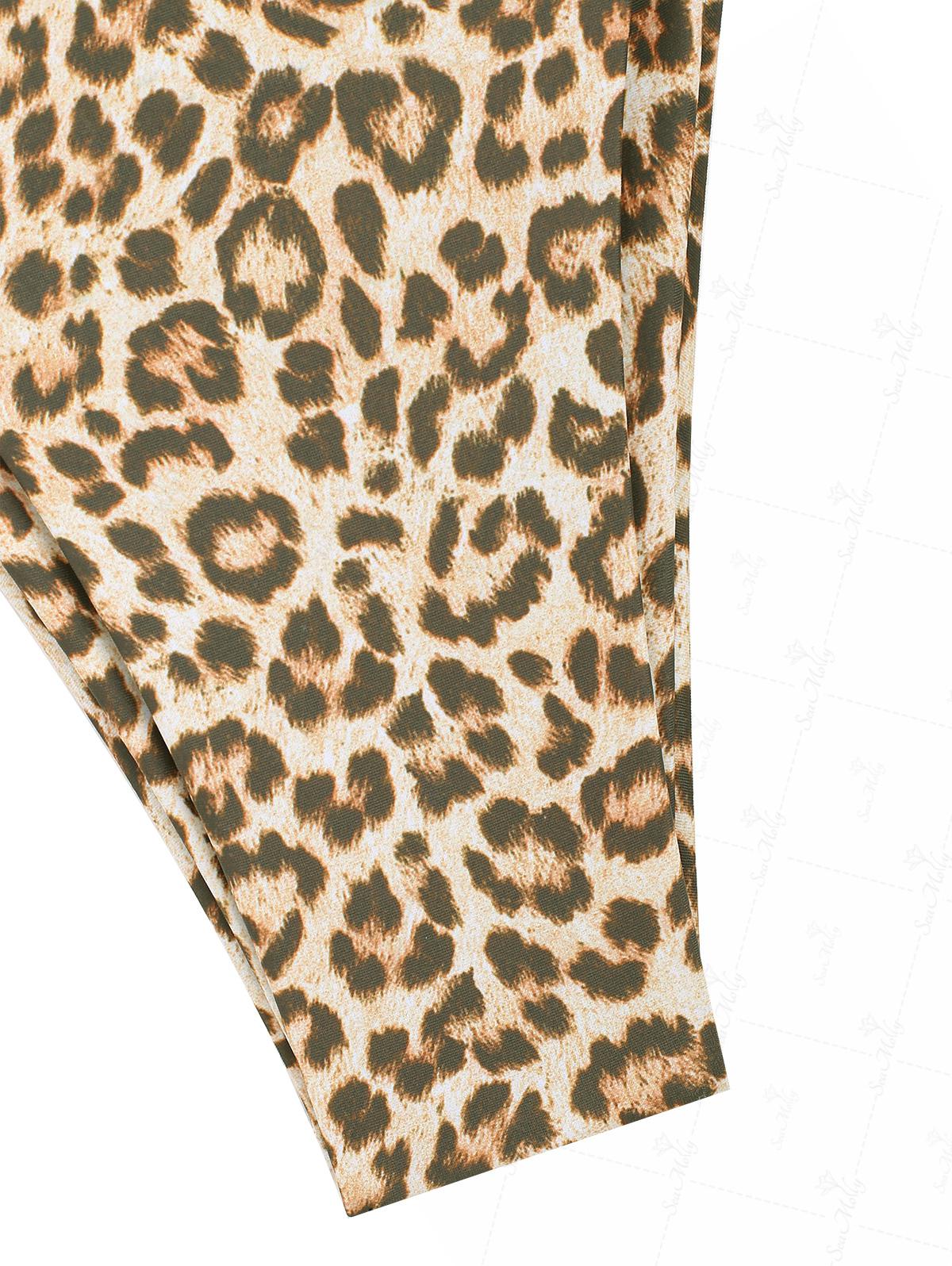 Seamolly Leopard Contrast Color Bowknot Halter Triangle Tie Side Bikini Set - Image 5