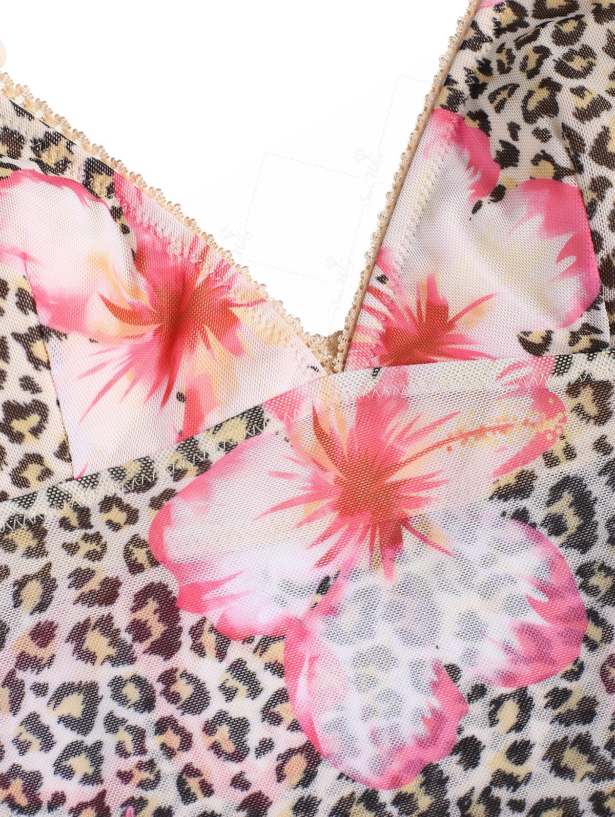 Seamolly Vintage Leopard Floral Print Lace Trim Tie Side Tankini Set - Hawaii Style - Image 11