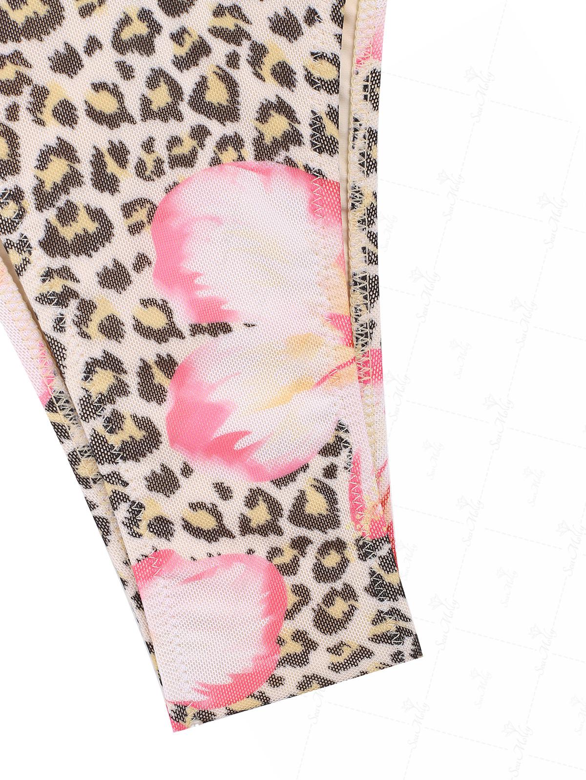 Seamolly Vintage Leopard Floral Print Lace Trim Tie Side Tankini Set - Hawaii Style - Image 12