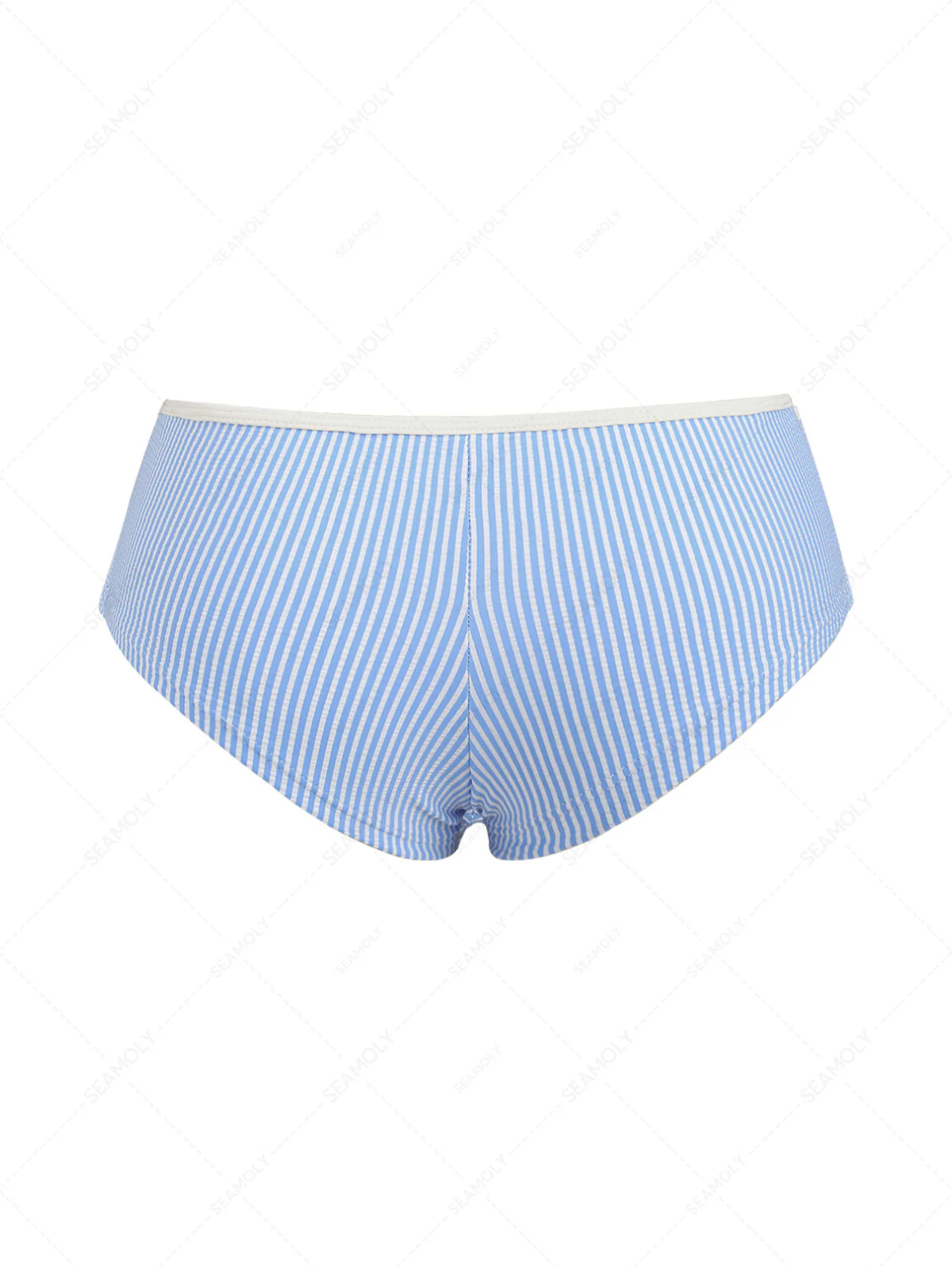 Light Blue Striped Low Rise Bikini Bottom Cheeky Swim Boyshorts - Image 6