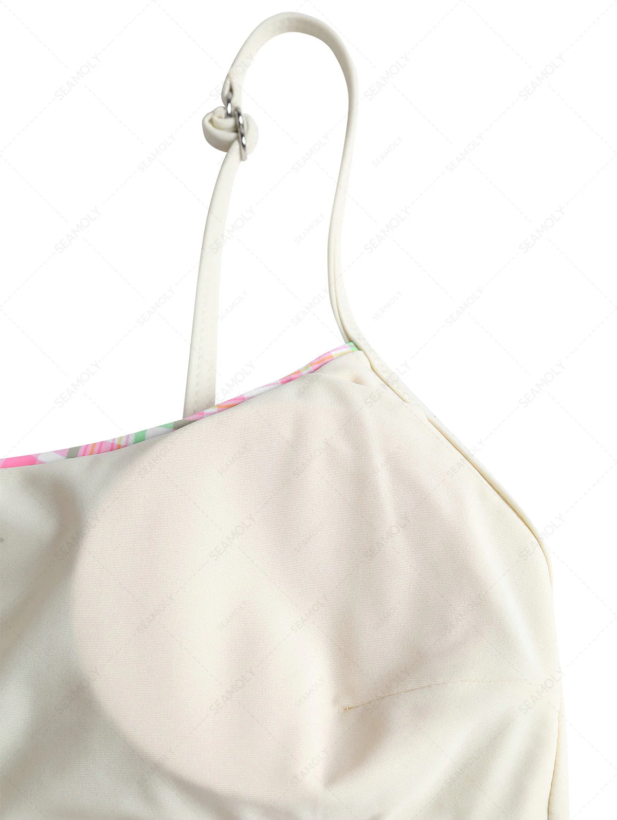 Light Pink Plaid Bowknot Spaghetti Straps Bikini Tankini Top - Image 5