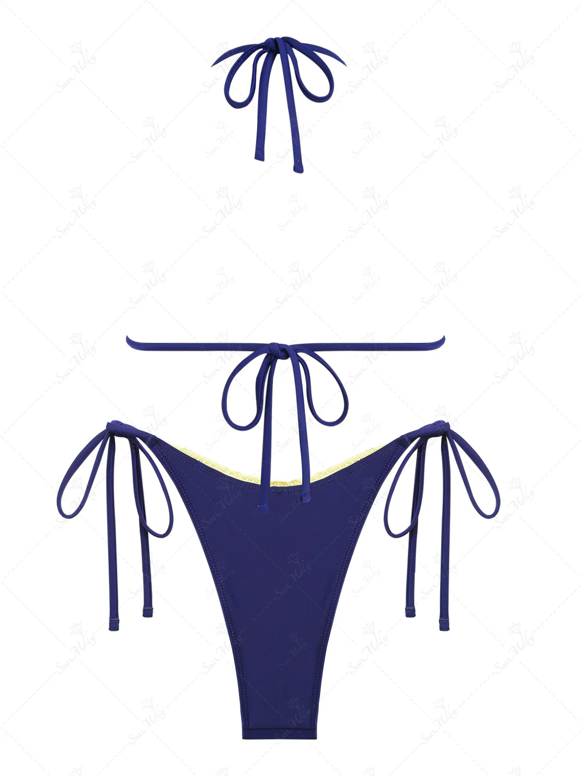 Seamolly Picot Trim Bow Decor Halter Tie Triangle String Bikini Set - Image 8