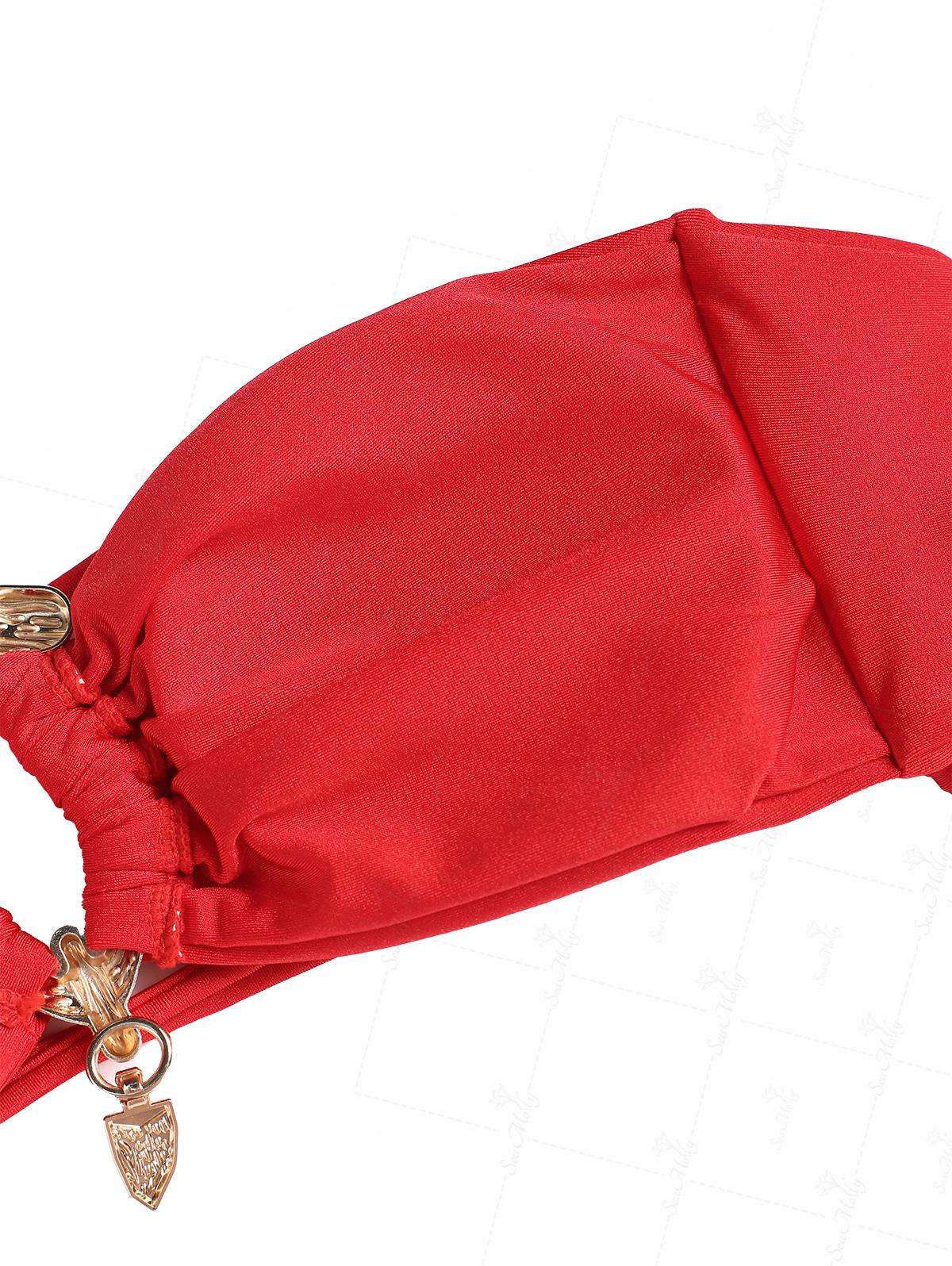 Seamolly Vintage Ruched U-Ring Metal Tied Back Bandeau Top & Cheeky Brazilian Bottom Bikini Set - Image 10