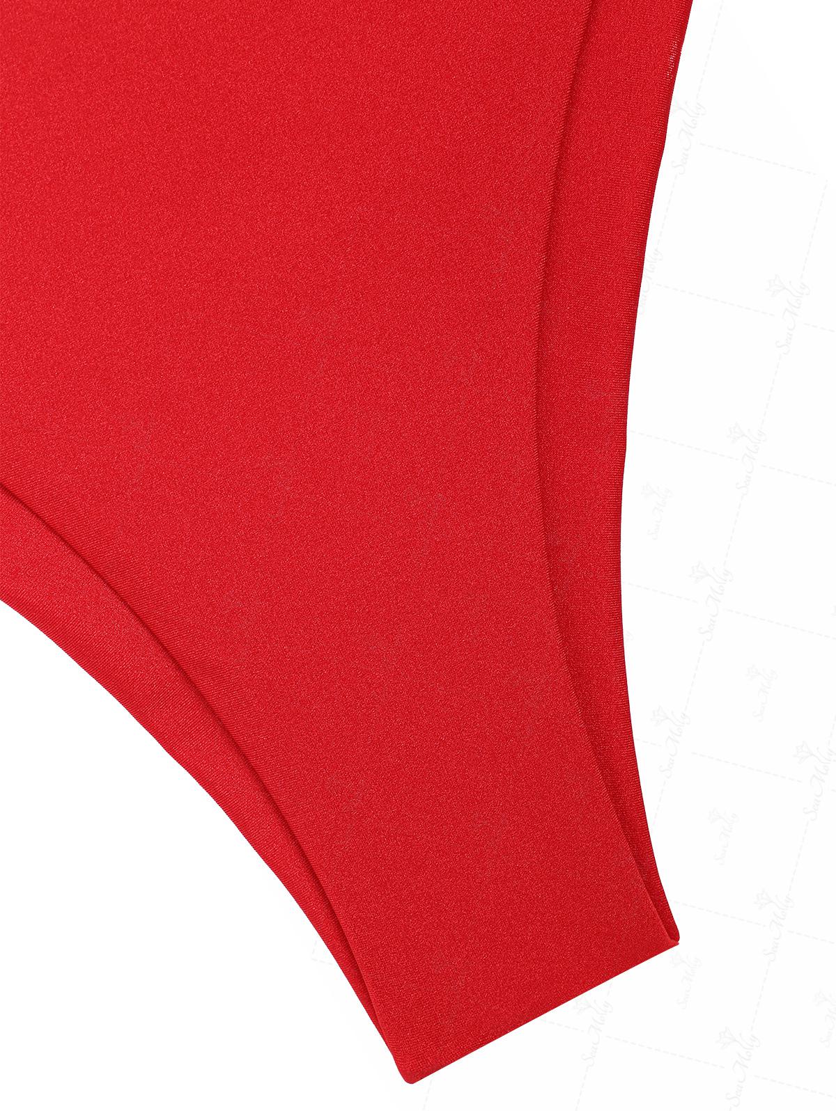 Seamolly Vintage Ruched U-Ring Metal Tied Back Bandeau Top & Cheeky Brazilian Bottom Bikini Set - Image 11