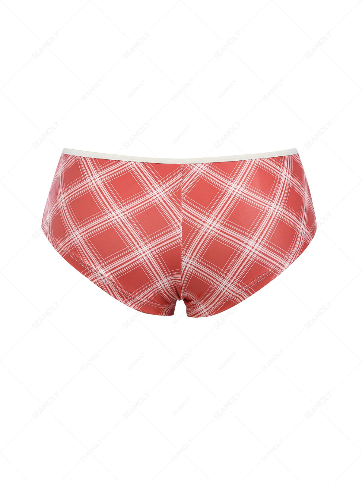Red Vintage Plaid Bowknot Low Rise Bikini Bottom Cheeky Swim Boyshorts - Image 10