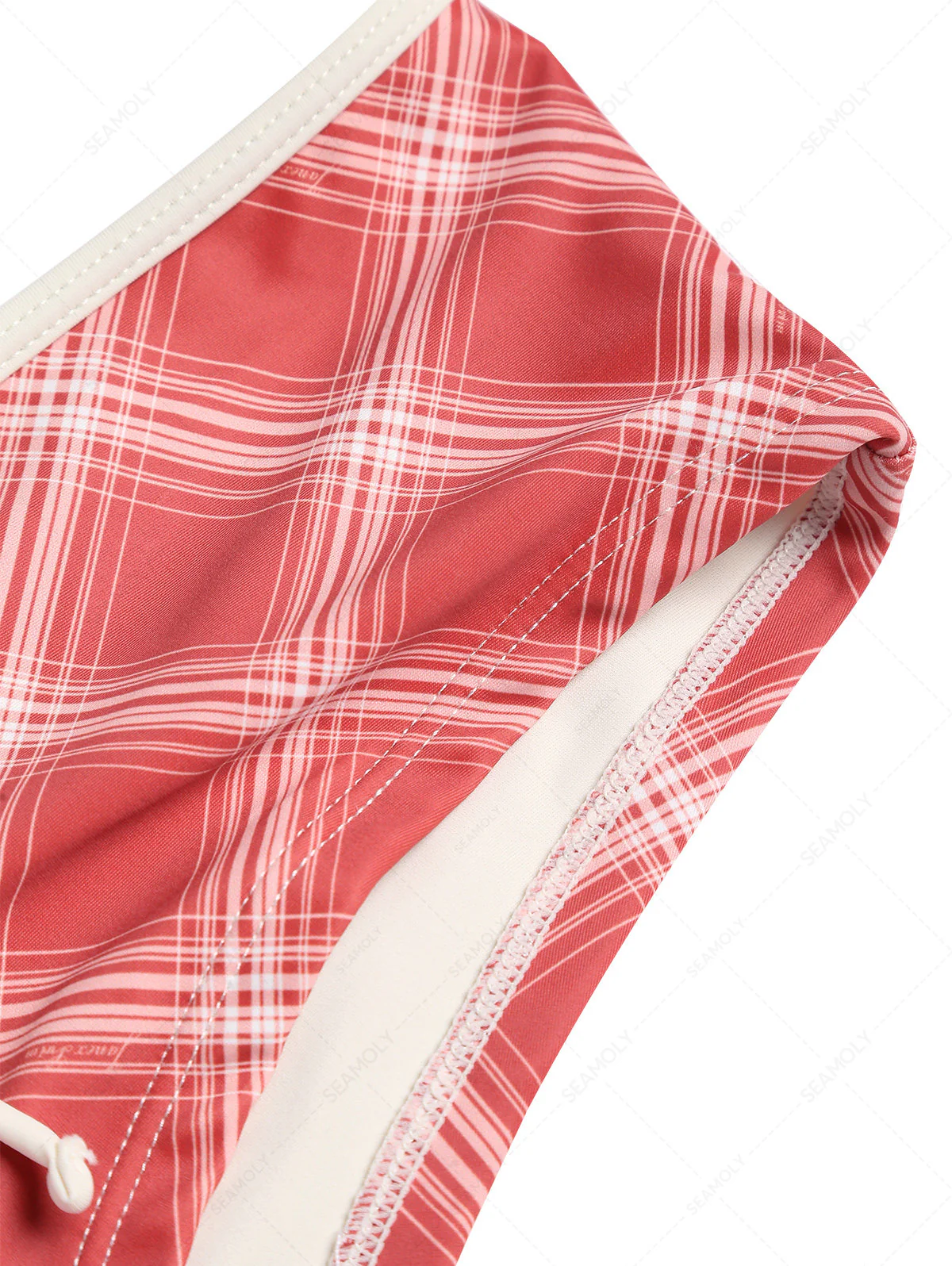 Red Vintage Plaid Bowknot Low Rise Bikini Bottom Cheeky Swim Boyshorts - Image 12