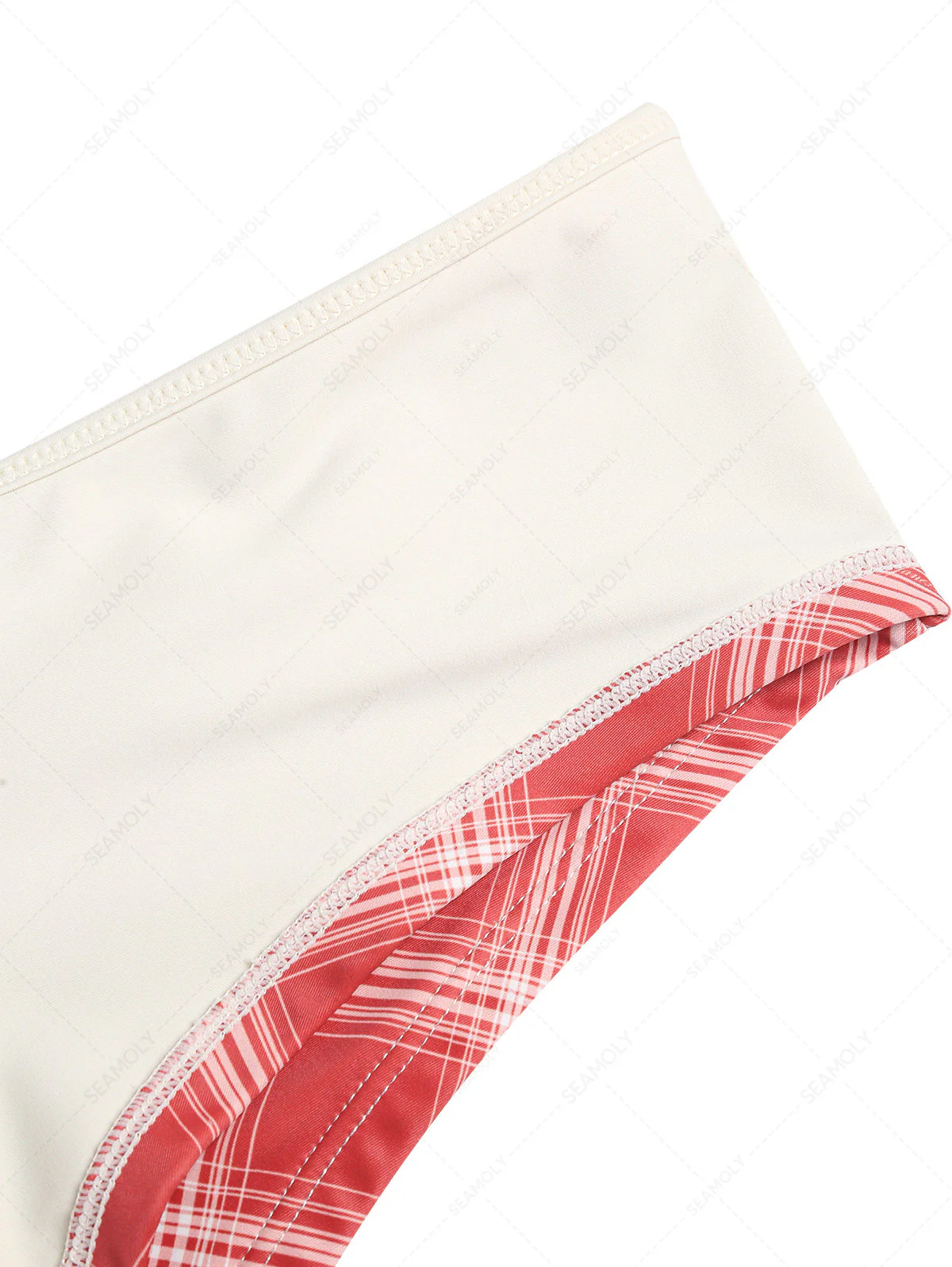 Red Vintage Plaid Bowknot Low Rise Bikini Bottom Cheeky Swim Boyshorts - Image 13