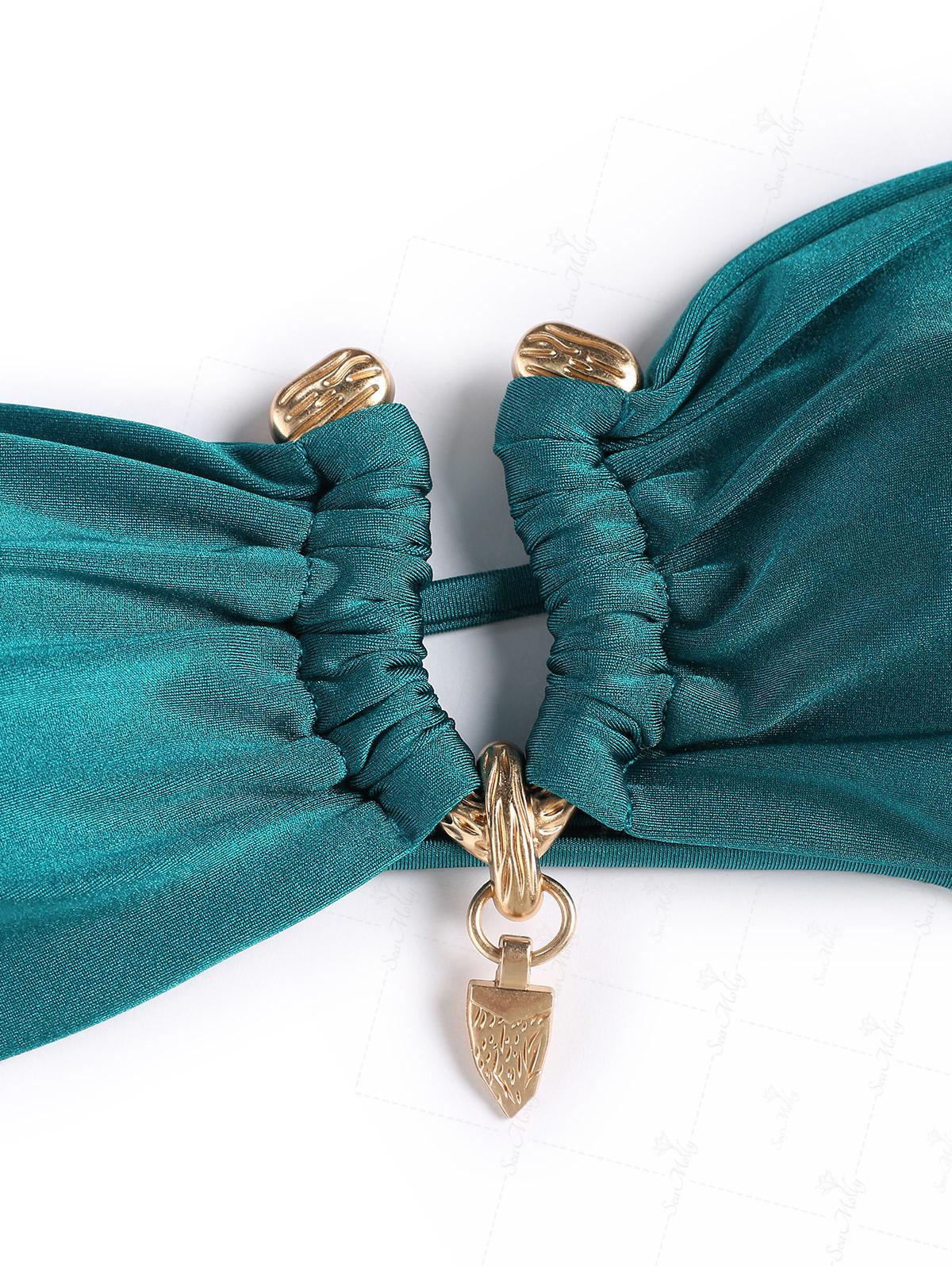 Seamolly Vintage Ruched U-ring Metal Bandeau Top & Cheeky Brazilian Bottom Bikini Set - Image 5