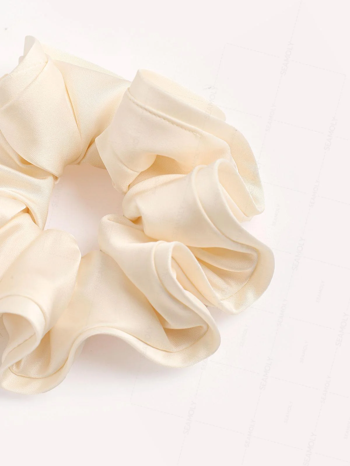 Satin Solid Color Flower Bud Shape Ruffled Large Hair Scrunchie - Image 4