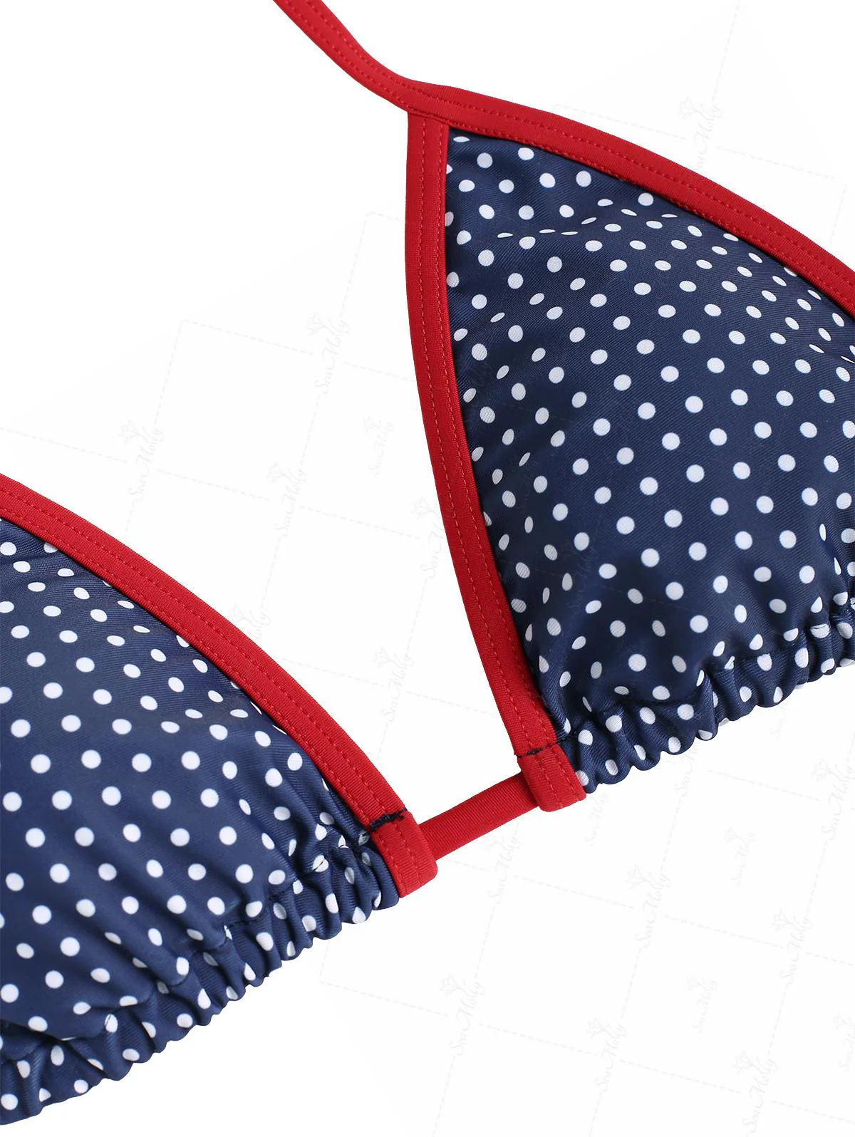 Seamolly Contrast Binding Polka Dots Print Halter Triangle Tie Side Bikini Set for 4th of July - Image 11