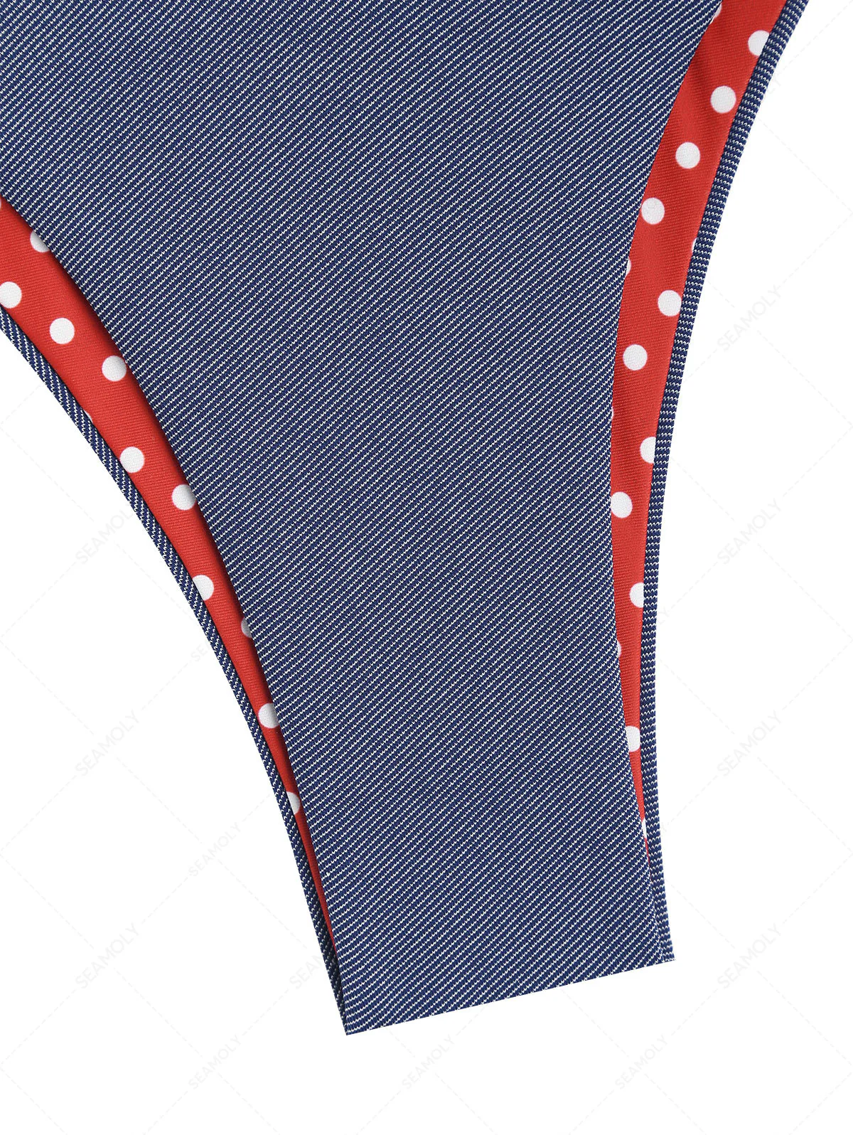 Seamolly 3 Piece Denim Polka Dot Print O Ring Double Layer Cheeky Boyshort Bikini Set - Image 8