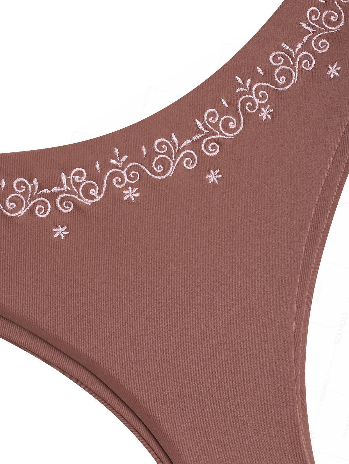 Seamolly 3 Piece Embroidered Scalloped Edge Triangle Cheeky Boyshort Bikini Set - Image 7