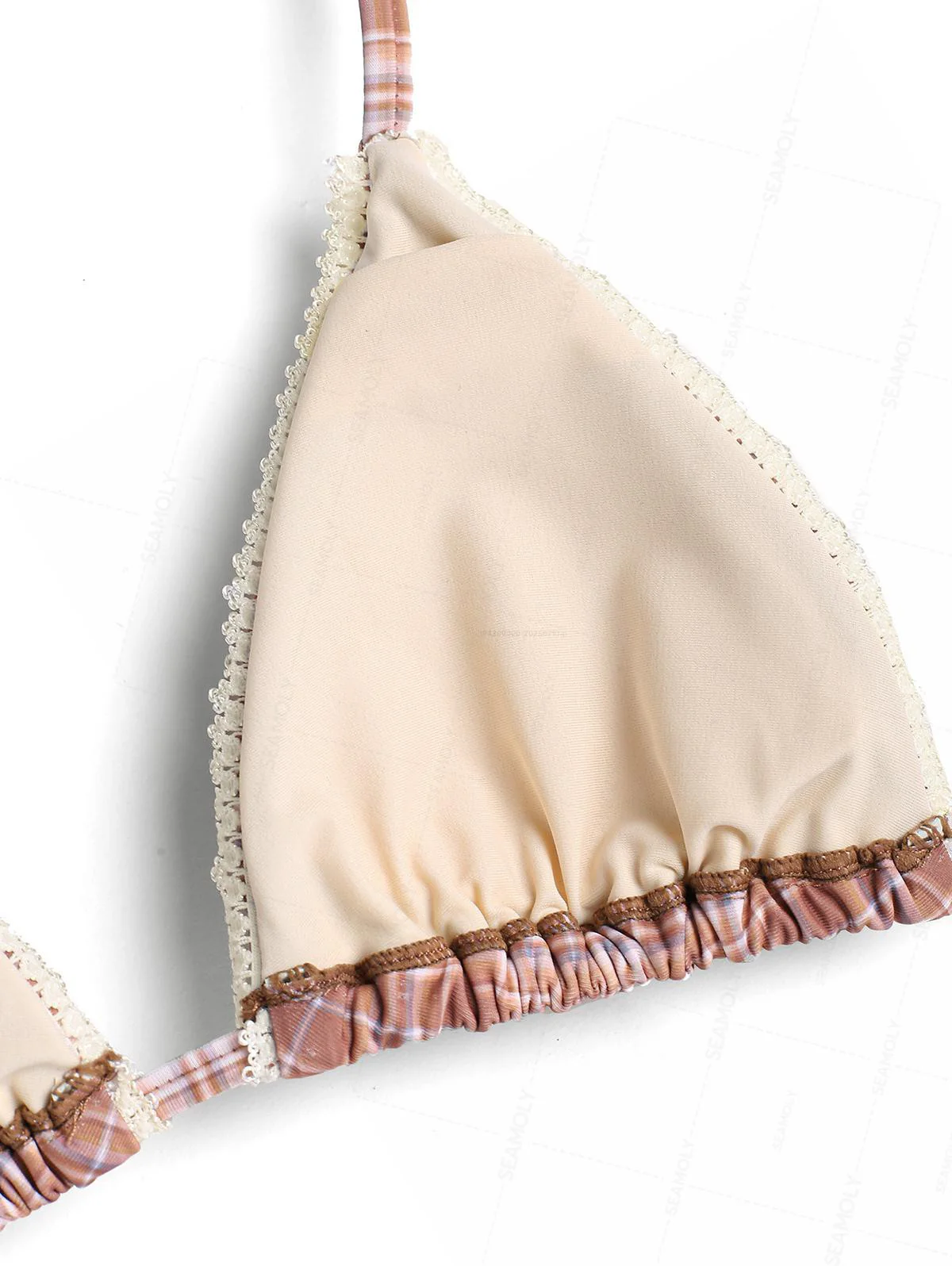 Seamolly Gingham Lace Trim Bowknot Decor Halter Triangle Tie Side Bikini Set - Image 12