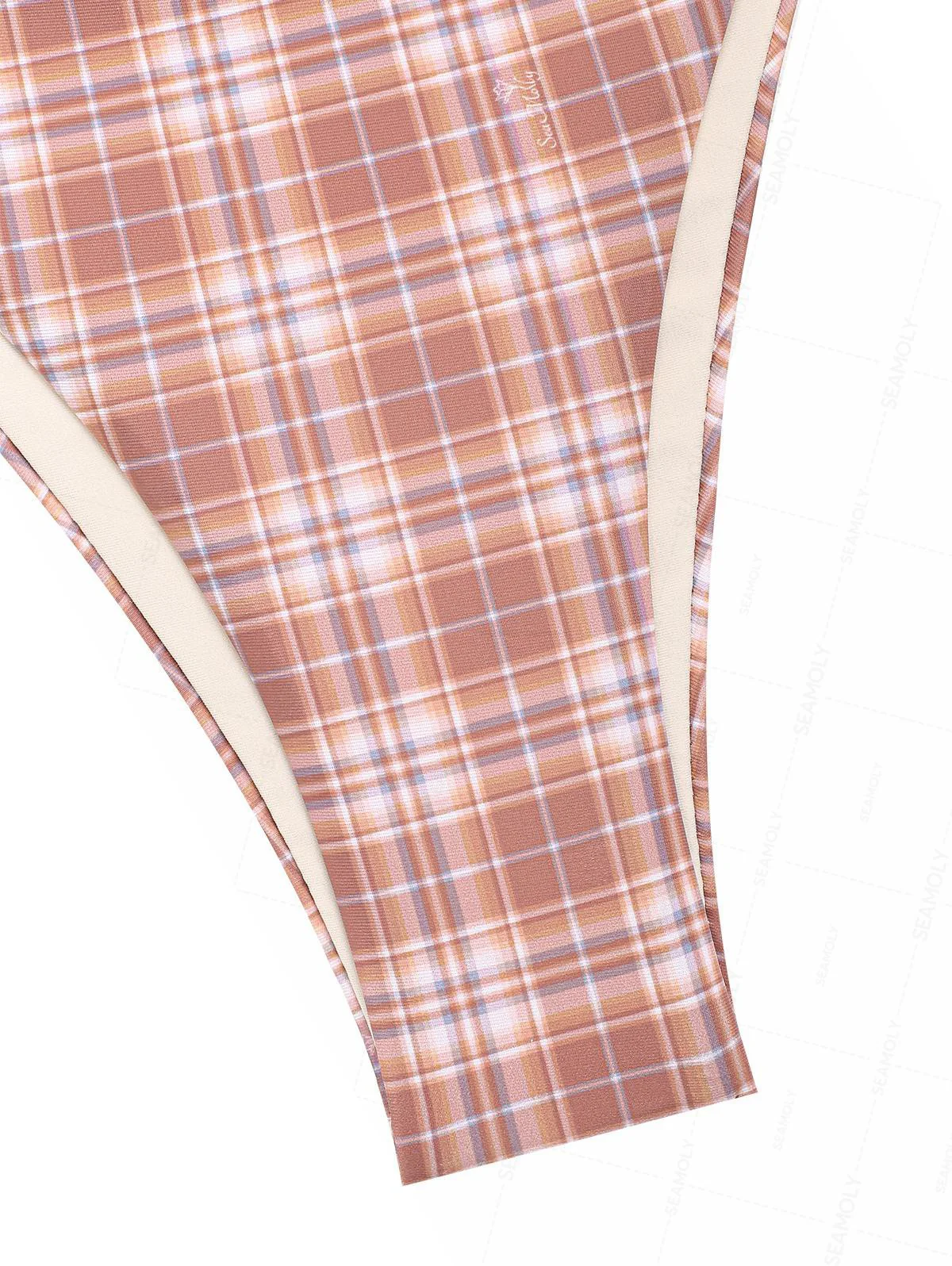 Seamolly Gingham Lace Trim Bowknot Decor Halter Triangle Tie Side Bikini Set - Image 13