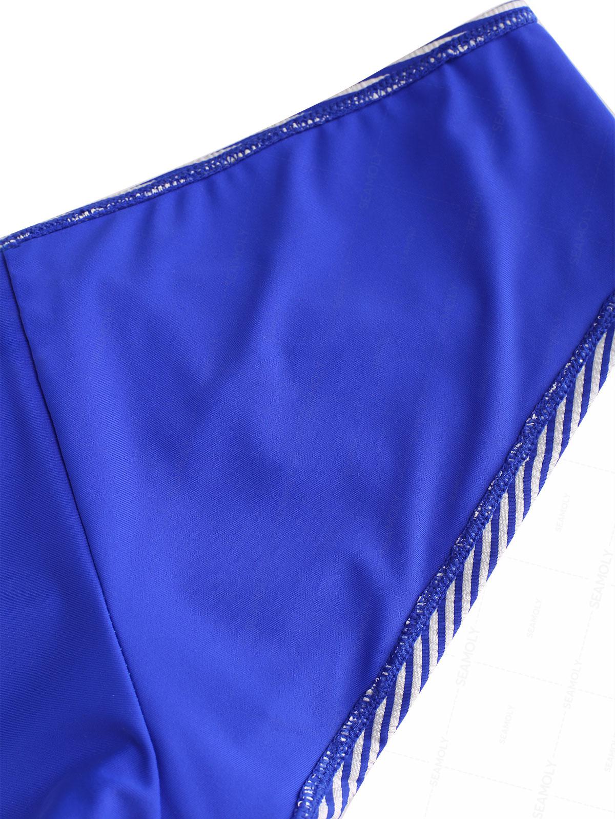 Seamolly Indigo Color Striped Grommet Lace Up Bikini Bottom Cheeky Swim Boyshorts - Image 5