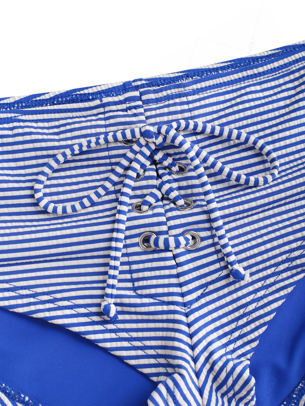 Seamolly Indigo Color Striped Grommet Lace Up Bikini Bottom Cheeky Swim Boyshorts - Image 3
