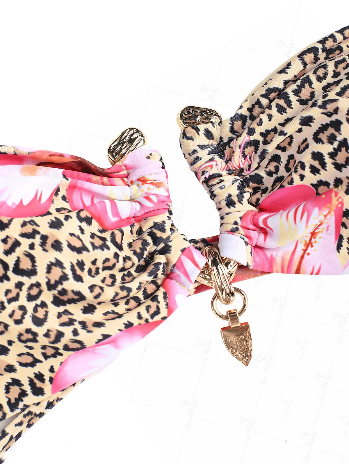 Seamolly Leopard Hawaii Style Floral Print Bandeau Top & Cheeky Brazilian Bottom Bikini Set - Image 9
