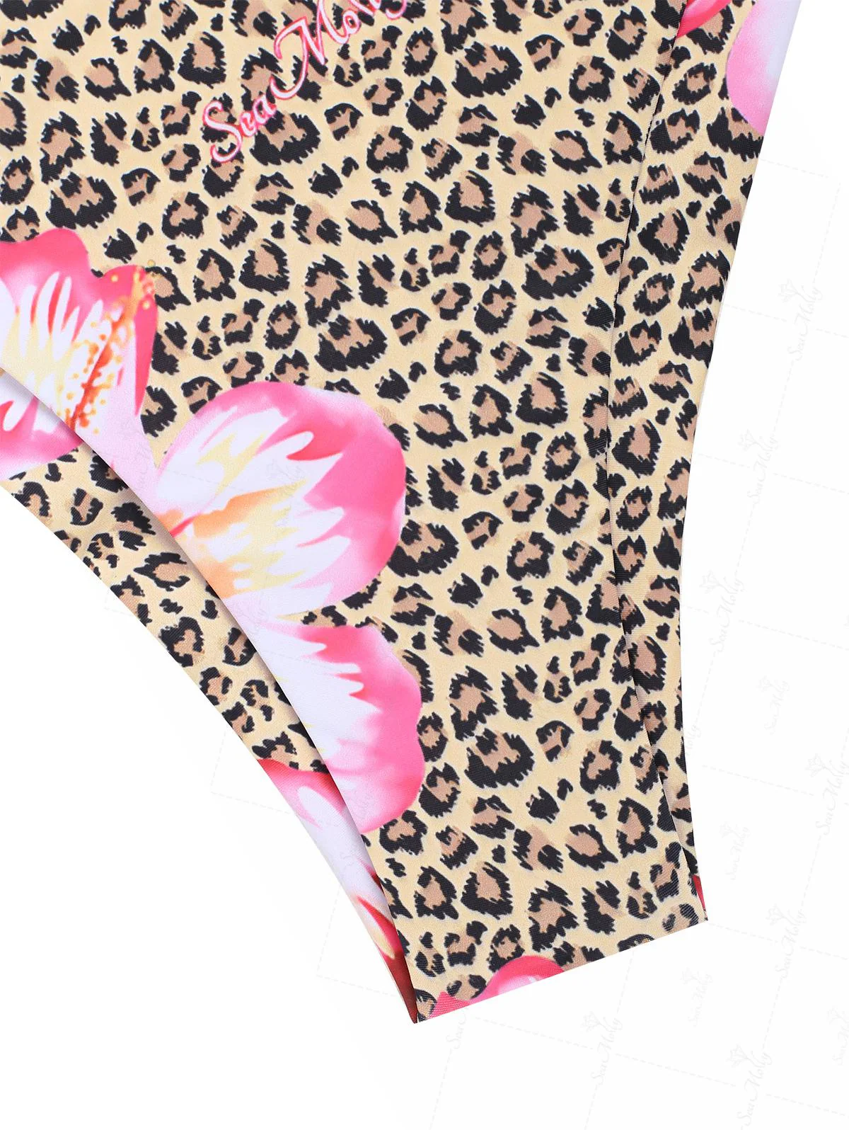 Seamolly Leopard Hawaii Style Floral Print Bandeau Top & Cheeky Brazilian Bottom Bikini Set - Image 11