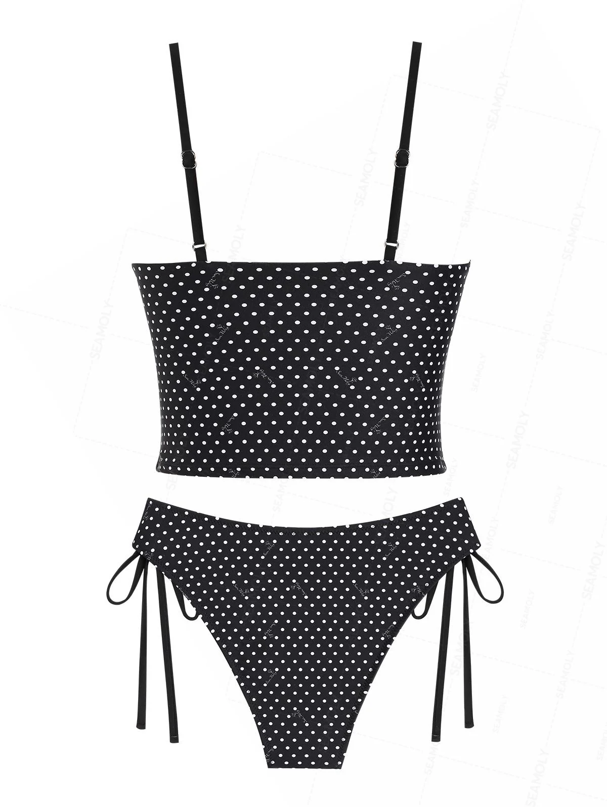 Seamolly Polka Dot Lace Tank Top & Full Coverage Bottom Tankini Set - Image 6