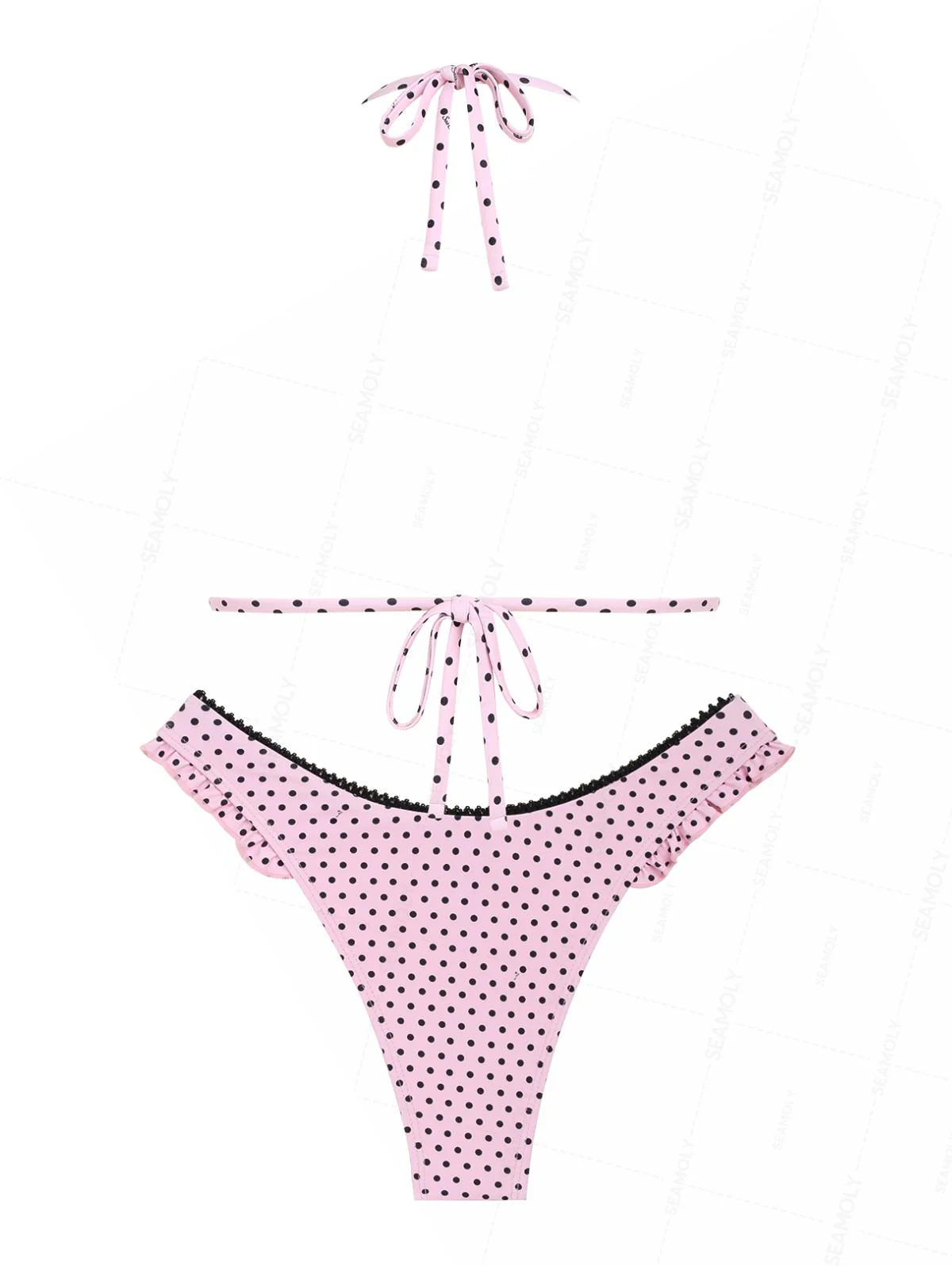 Seamolly 3 Piece Polka Dot Lace Ruffles Bowknot Triangle Cheeky Boyshort Bikini Set - Image 11