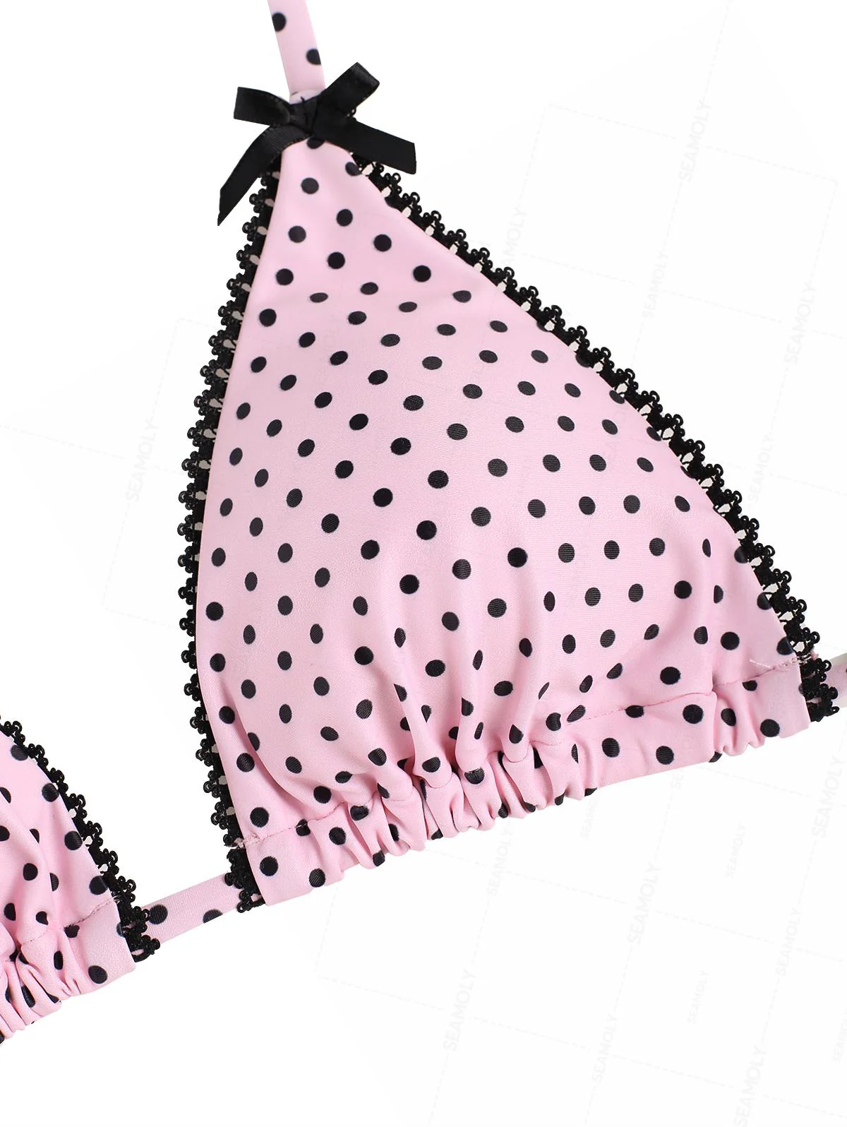 Seamolly 3 Piece Polka Dot Lace Ruffles Bowknot Triangle Cheeky Boyshort Bikini Set - Image 14