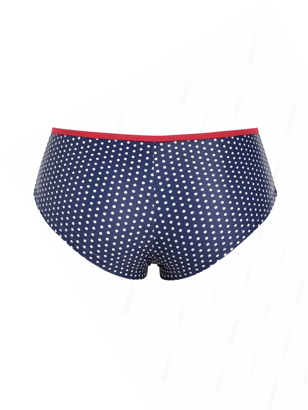 Seamolly 3 Piece Contrast Binding Polka Dot Triangle Cheeky Boyshort Bikini Set for 4th of July - Image 13