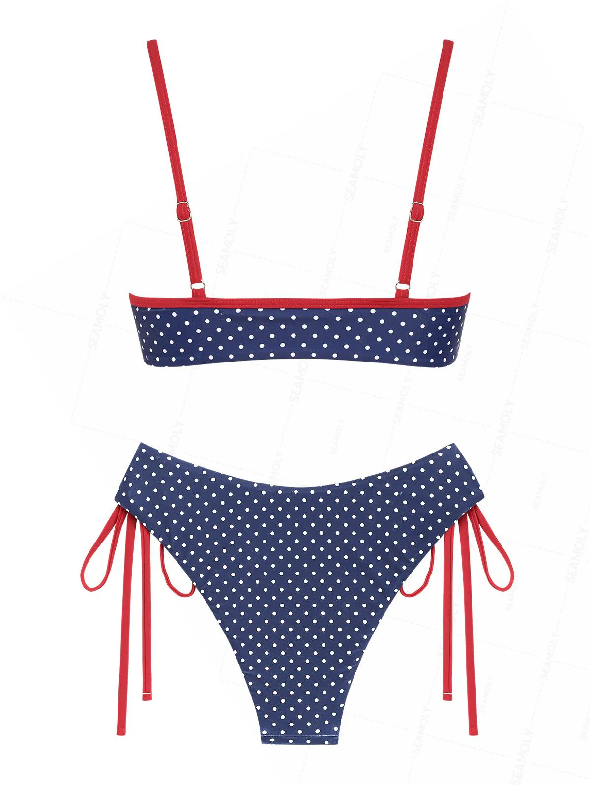 Seamolly 3 Piece Polka Dot Print O Ring Cheeky Boyshort Bikini Set for 4th of July - Image 3