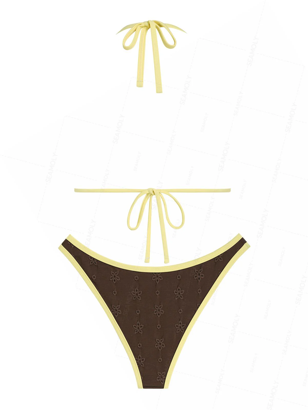 Seamolly 3 Piece Recycled Fabric Jacquard Contrast Binding Cheeky Boyshort Bikini Set - Image 3
