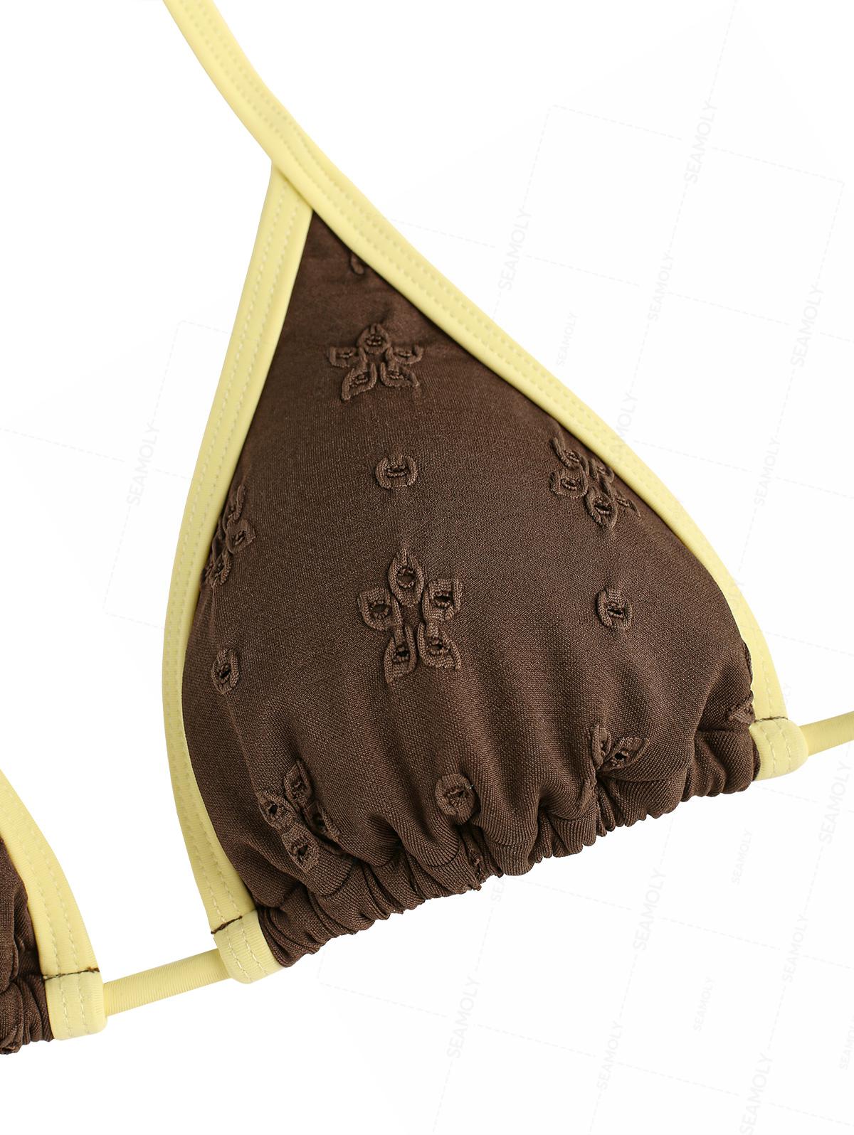 Seamolly 3 Piece Recycled Fabric Jacquard Contrast Binding Cheeky Boyshort Bikini Set - Image 4