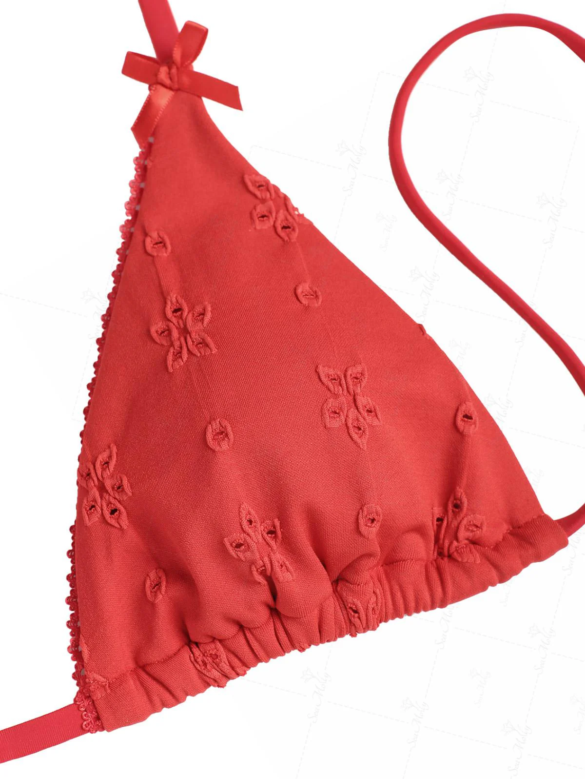 Seamolly Recycled Fabric Floral Jacquard Lace Trim Halter Triangle Cheeky Bikini Set - Image 11