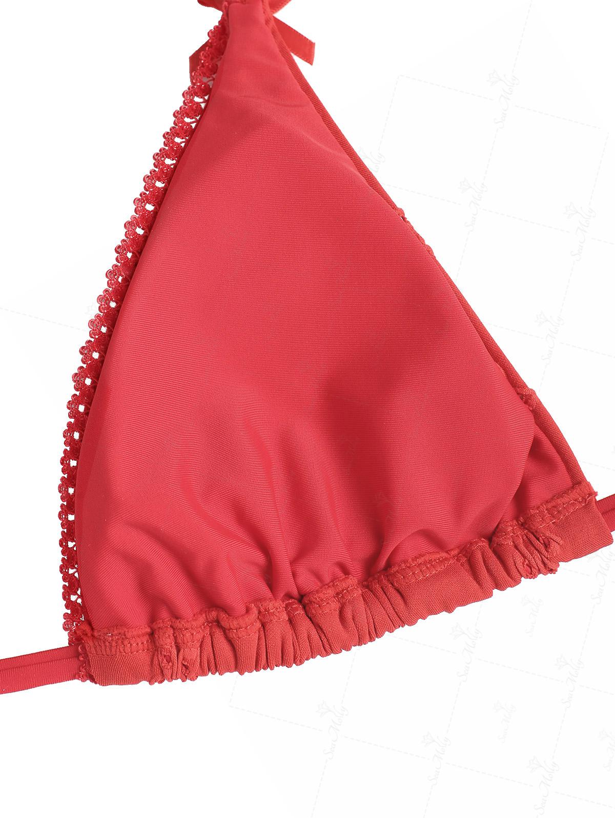 Seamolly Recycled Fabric Floral Jacquard Lace Trim Halter Triangle Cheeky Bikini Set - Image 10