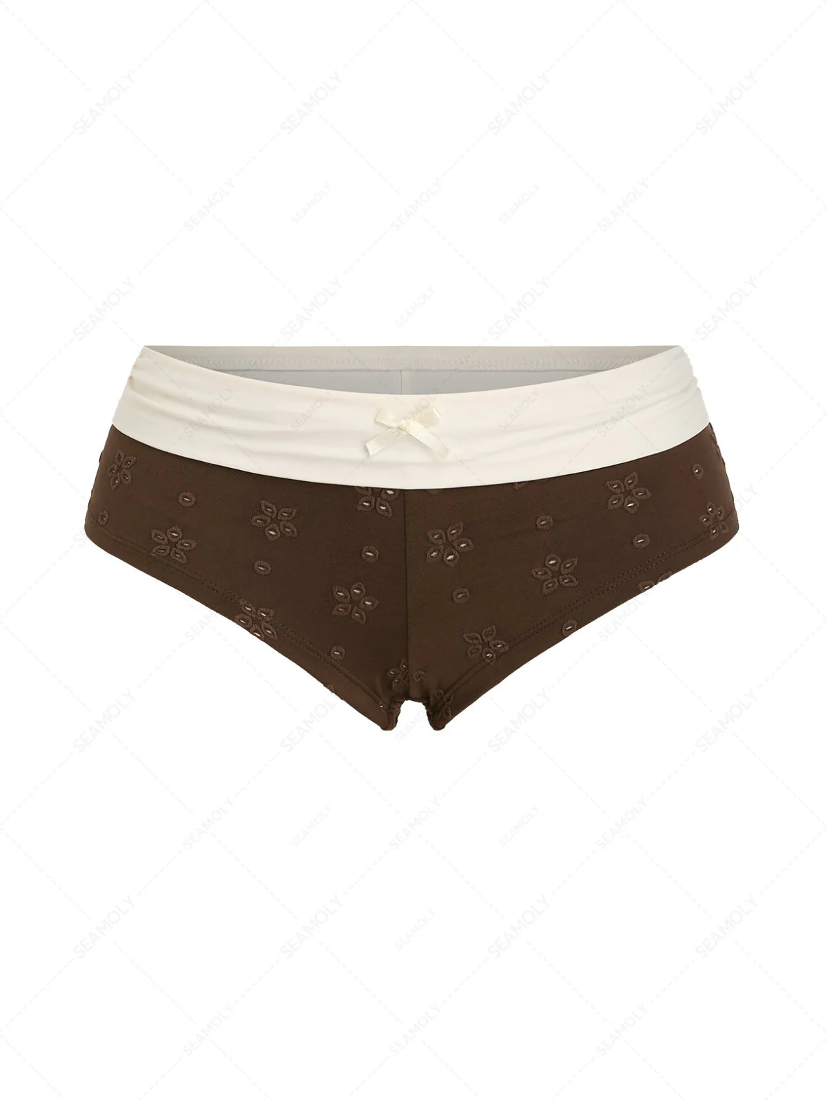 Seamolly Recycled Fabric Eyelet Jacquard Foldover Bikini Bottom Cheeky Swim Boyshorts - Image 5