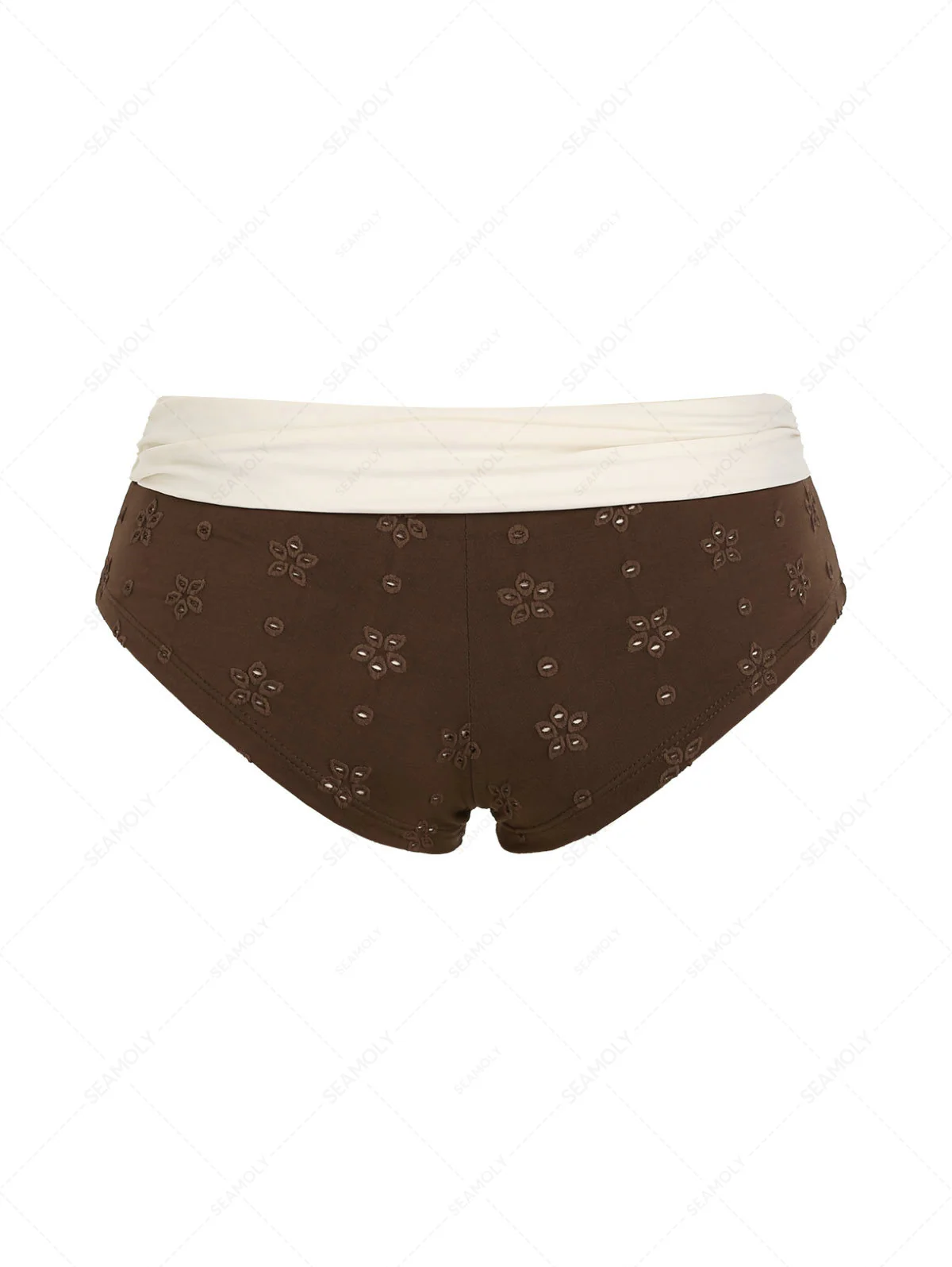 Seamolly Recycled Fabric Eyelet Jacquard Foldover Bikini Bottom Cheeky Swim Boyshorts - Image 6