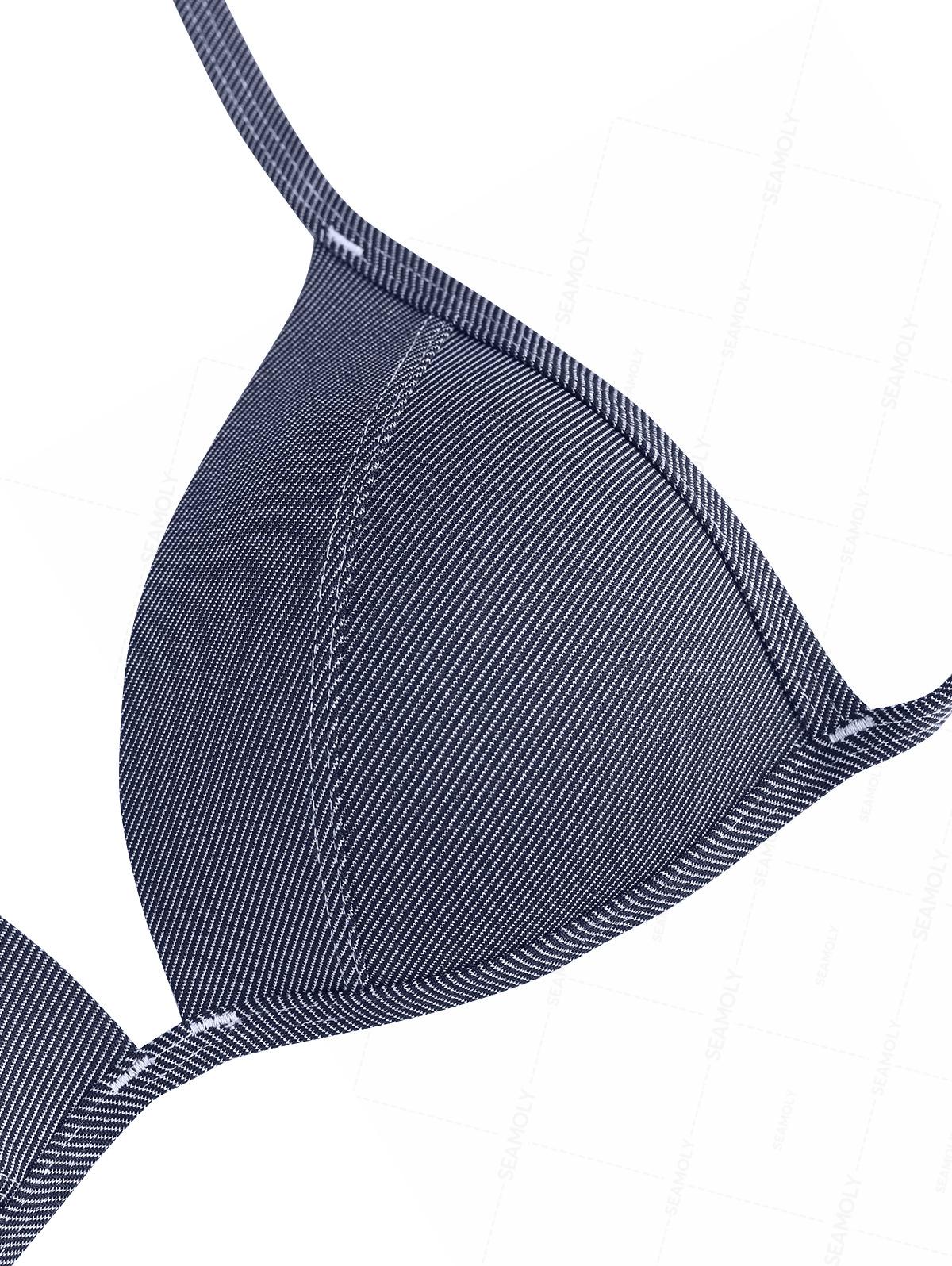 Seamolly Vintage Denim Halter Triangle Push Up Bikini Set - Image 10
