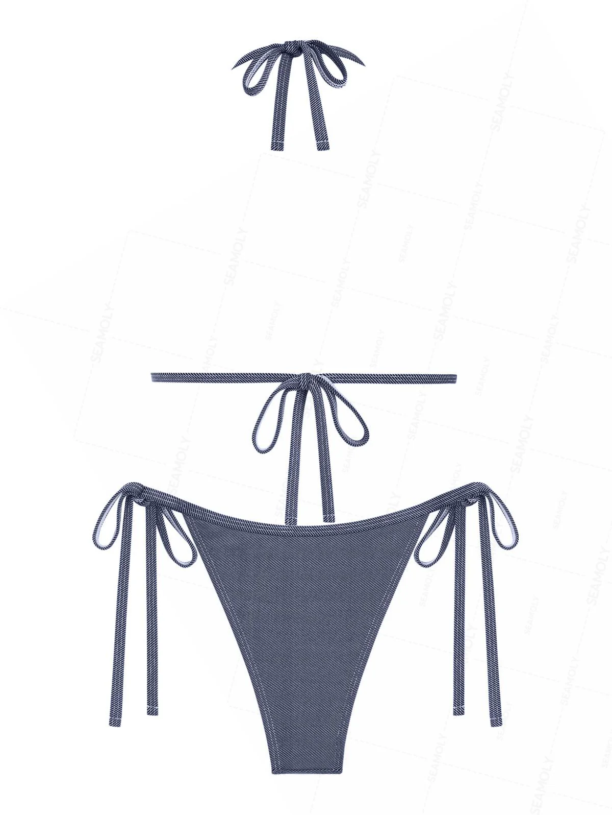 Seamolly Vintage Denim Halter Triangle Push Up Bikini Set - Image 7