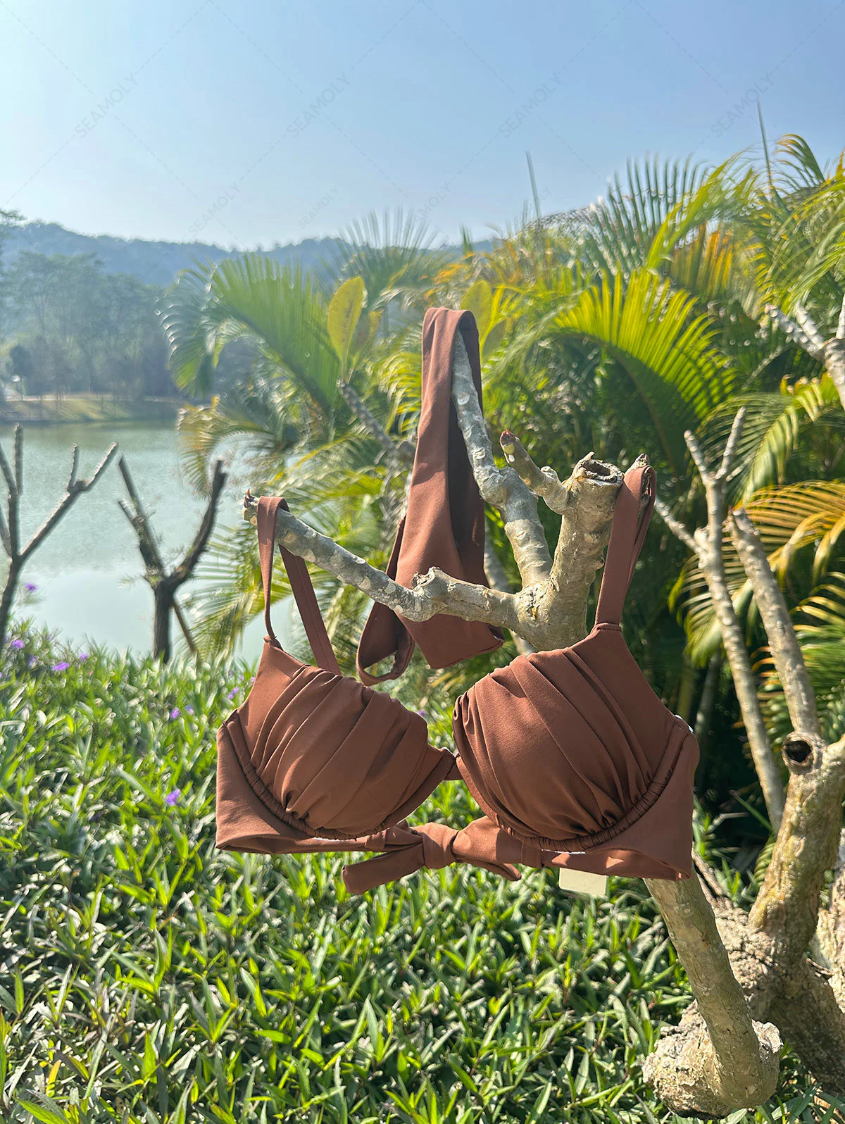 Seamolly Sexy Solid Color Ruched Underwire Push Up Top & Cheeky Brazilian Bottom Bikini Set - Image 9