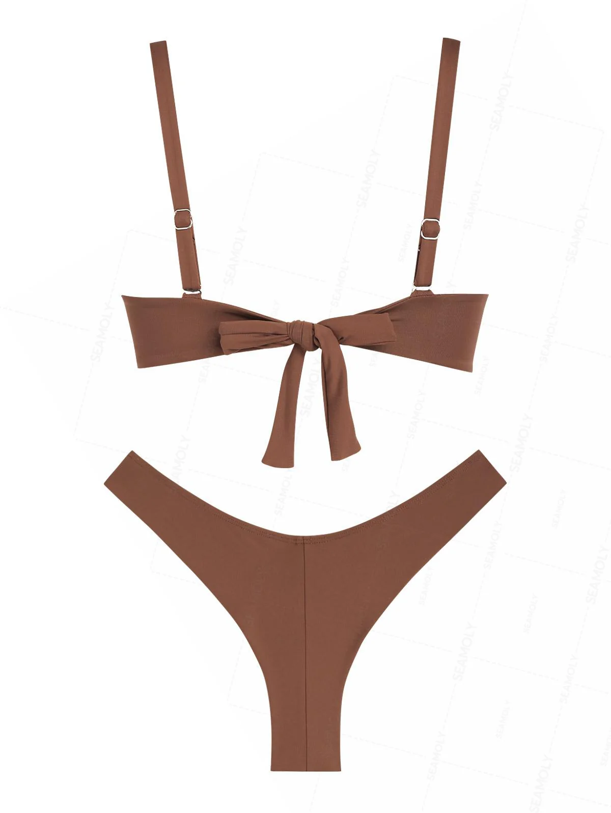 Seamolly Sexy Solid Color Ruched Underwire Push Up Top & Cheeky Brazilian Bottom Bikini Set - Image 10