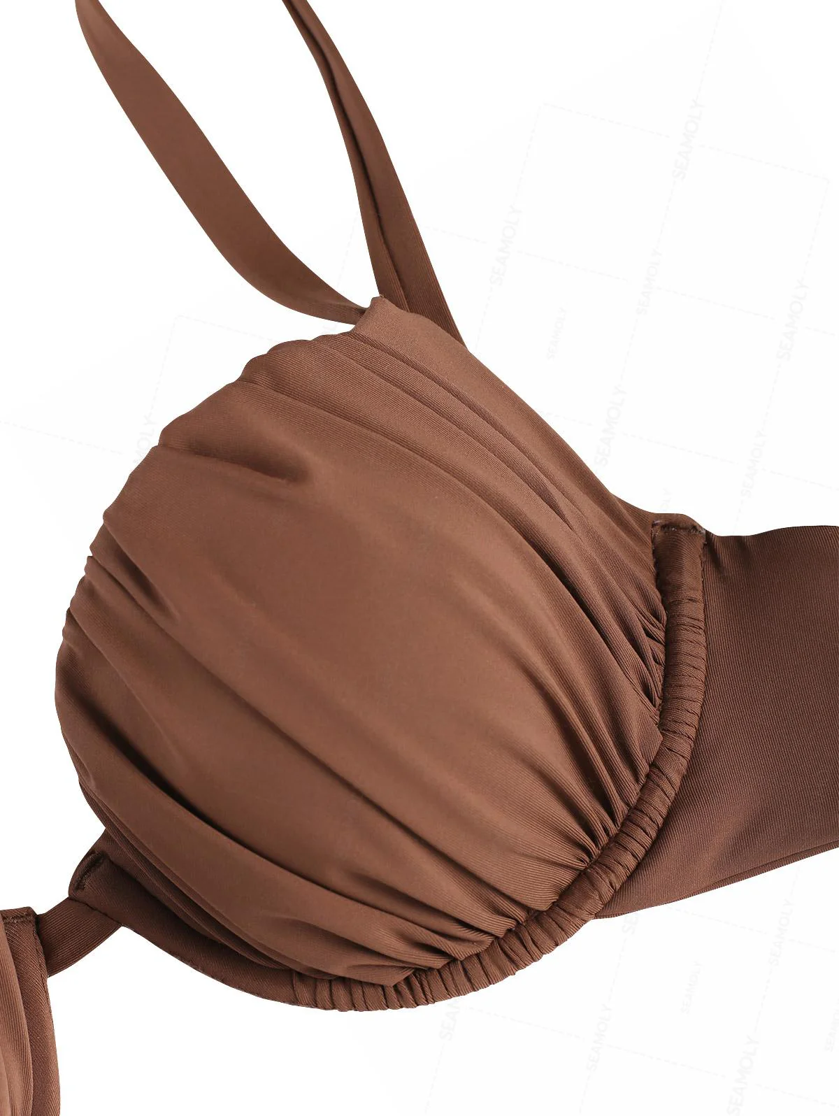 Seamolly Sexy Solid Color Ruched Underwire Push Up Top & Cheeky Brazilian Bottom Bikini Set - Image 11