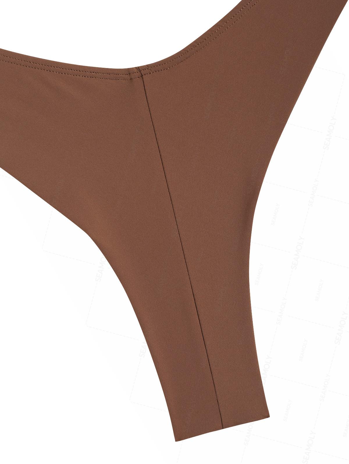 Seamolly Sexy Solid Color Ruched Underwire Push Up Top & Cheeky Brazilian Bottom Bikini Set - Image 13
