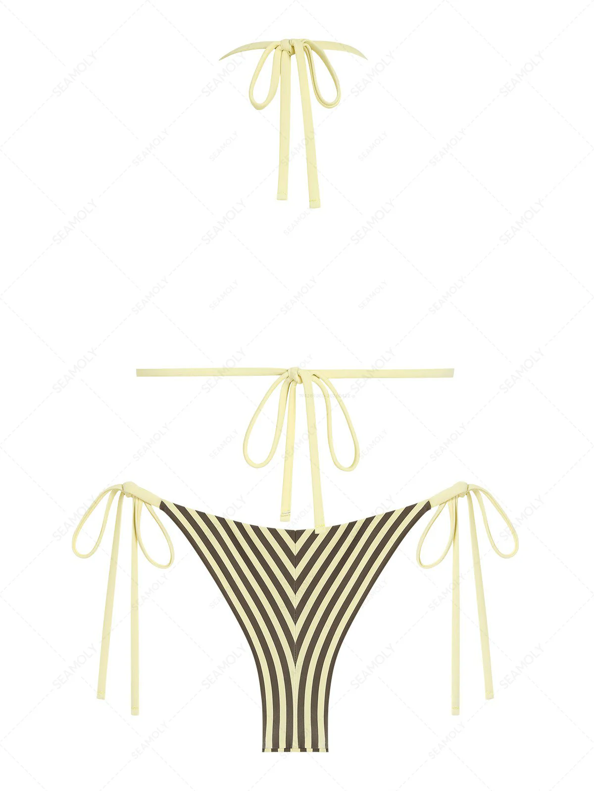Seamolly Striped Lace Bowknot Triangle Top & Cheeky Brazilian Bottom Bikini Set - Image 2
