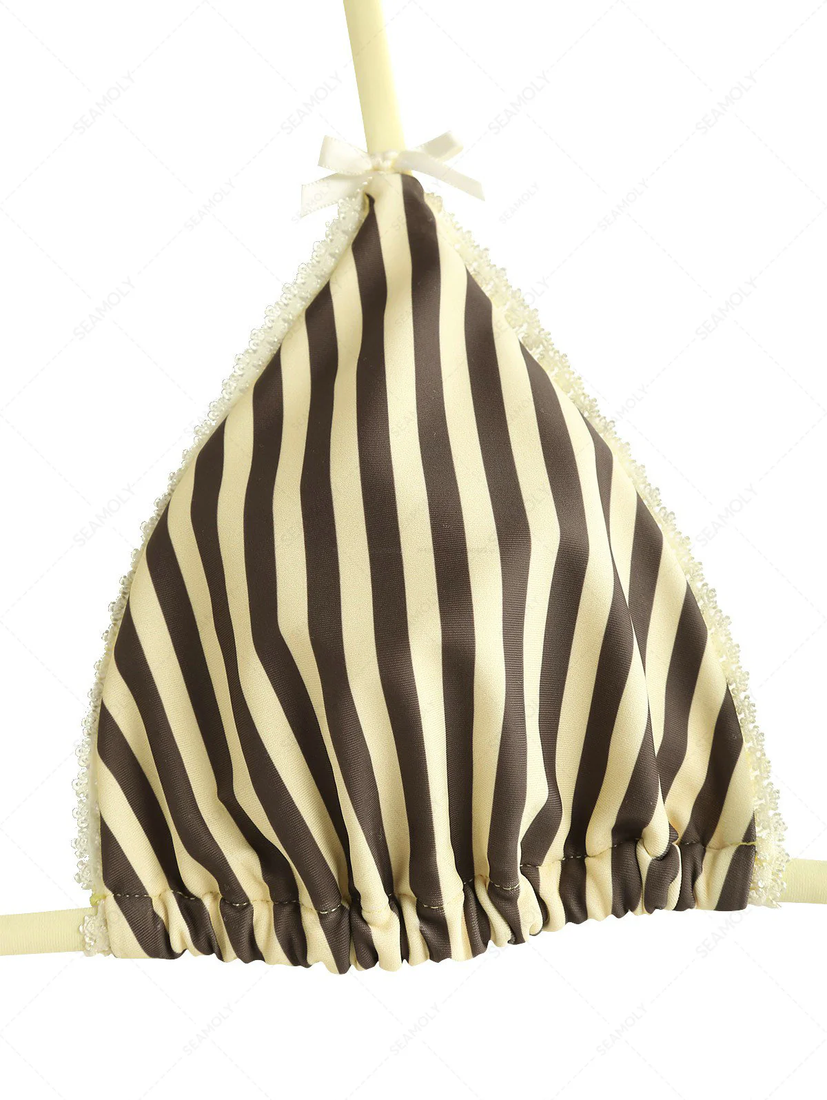 Seamolly Striped Lace Bowknot Triangle Top & Cheeky Brazilian Bottom Bikini Set - Image 3