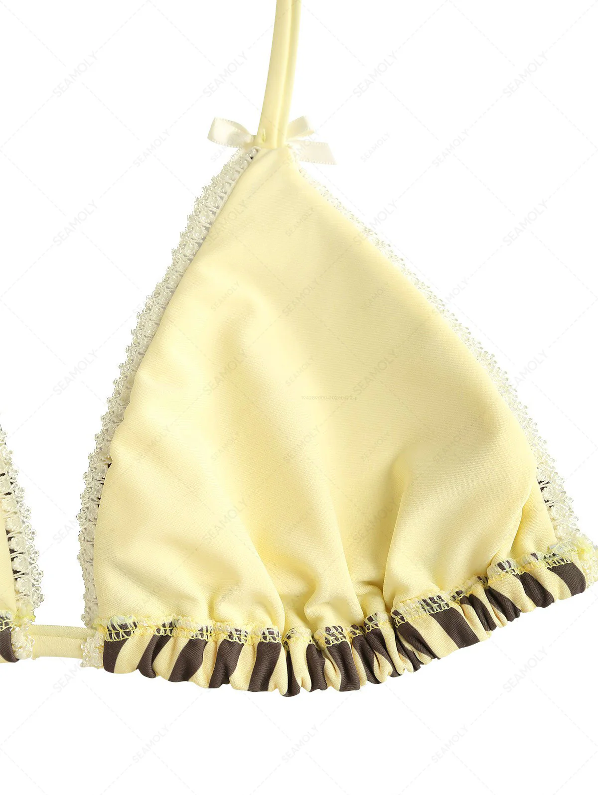 Seamolly Striped Lace Bowknot Triangle Top & Cheeky Brazilian Bottom Bikini Set - Image 4