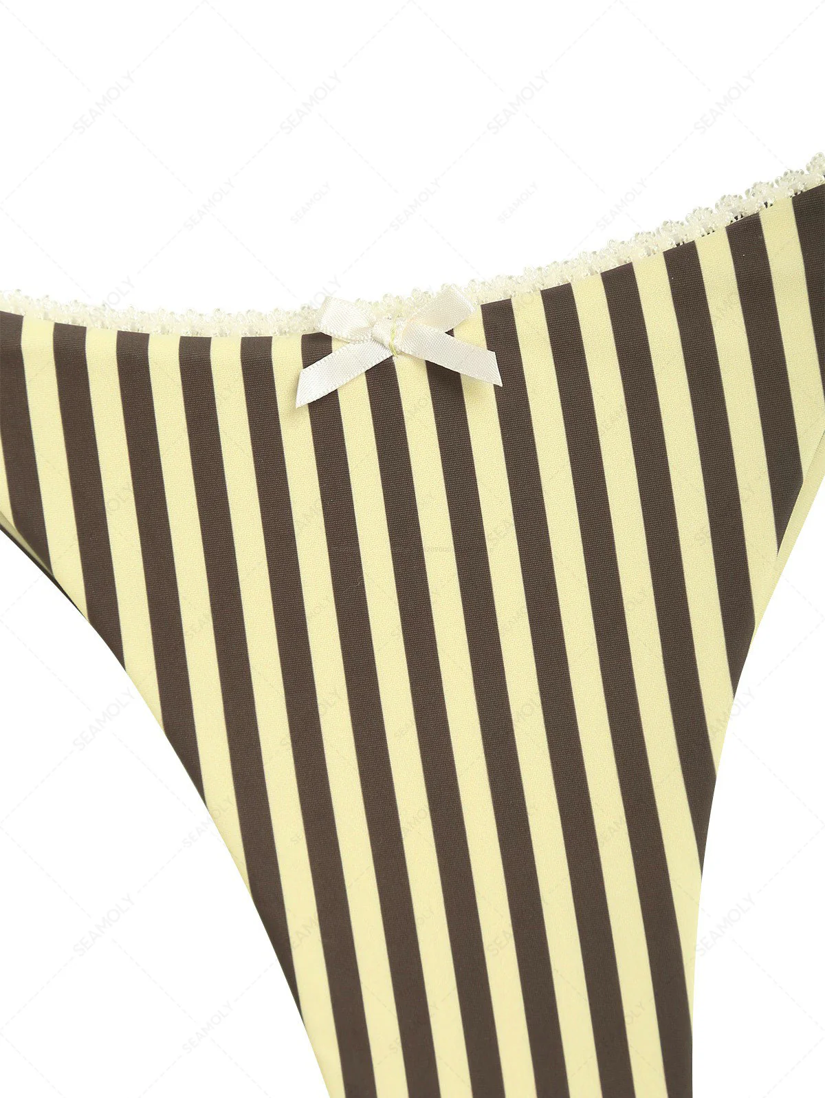 Seamolly Striped Lace Bowknot Triangle Top & Cheeky Brazilian Bottom Bikini Set - Image 5