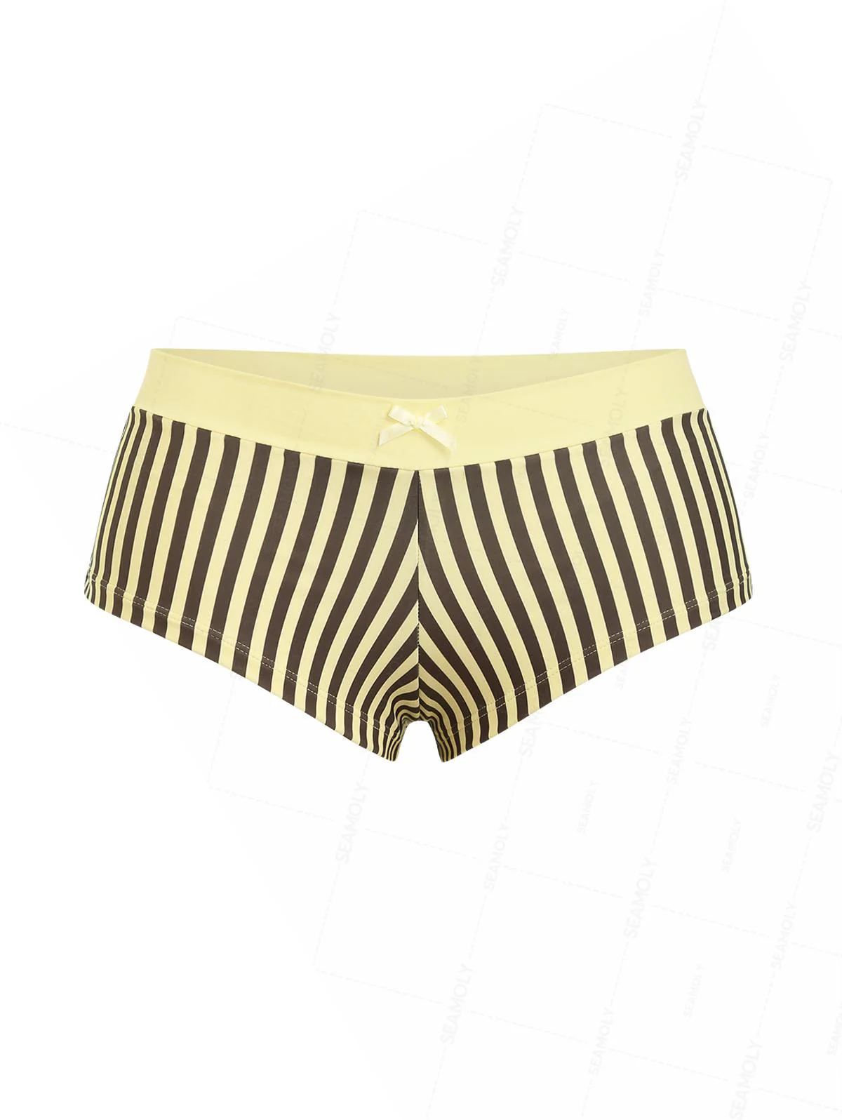Seamolly 3 Piece Striped Bowknot Triangle Brazilian Cheeky Boyshort Bikini Set - Image 9