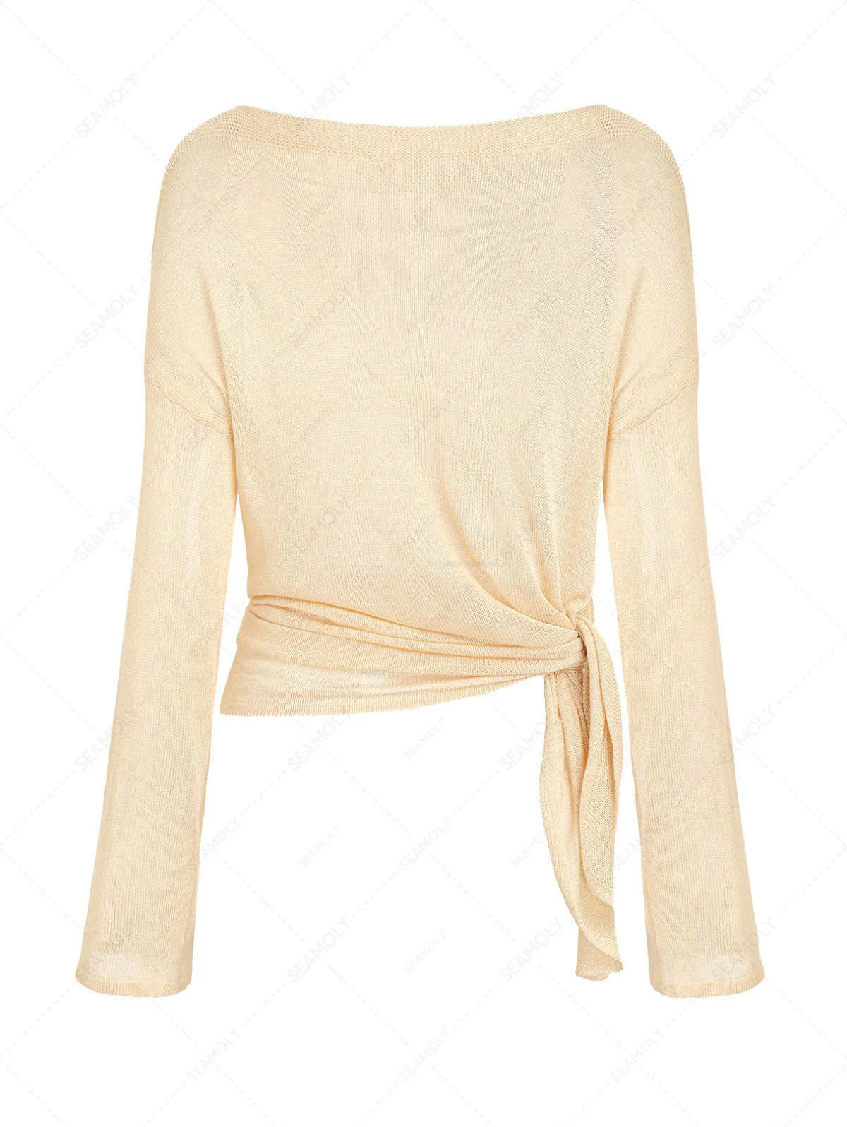 Solid Color Slit Side Long Sleeve Pullover Beach Top - Image 3