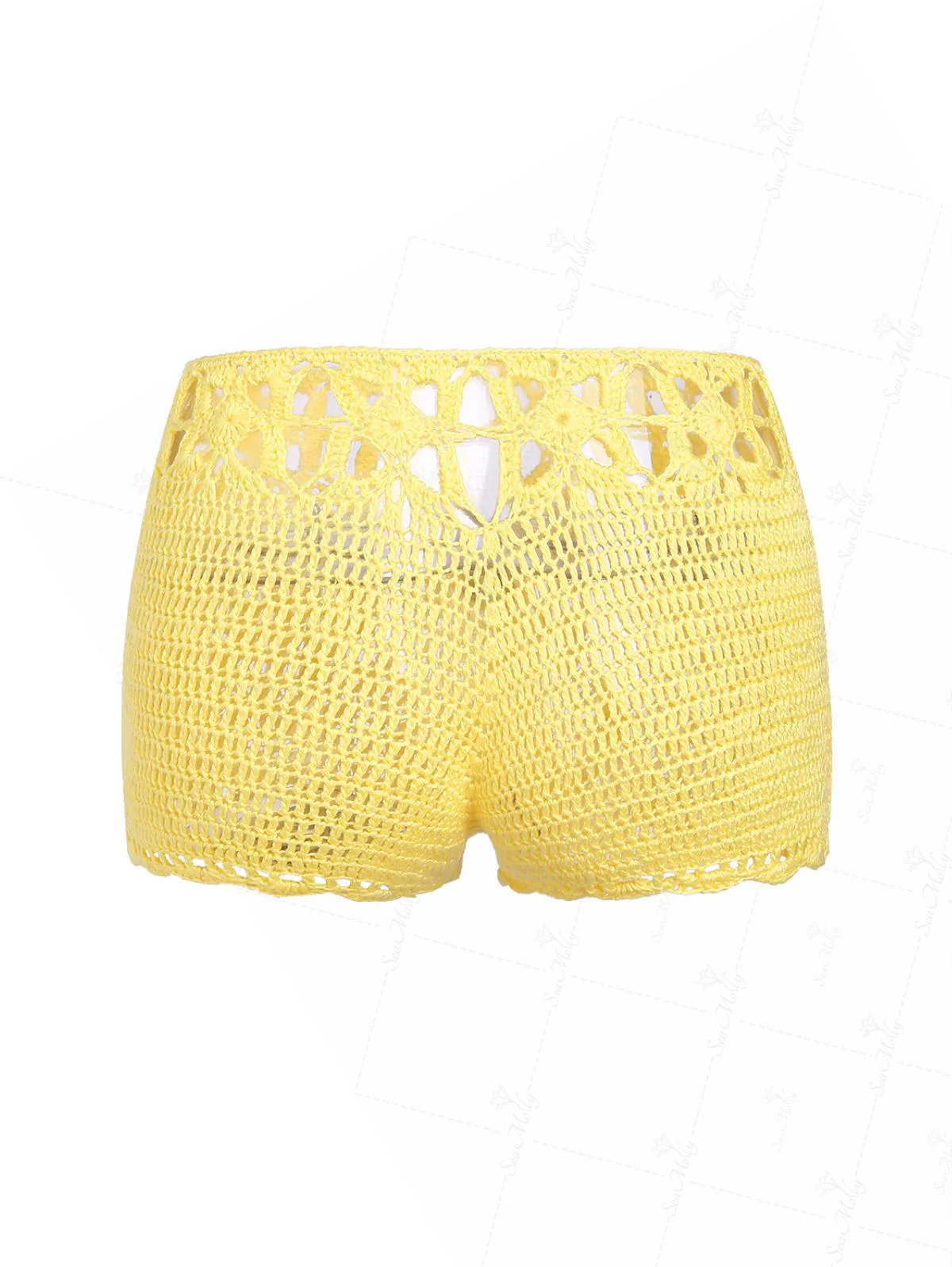 Crochet Knit Low Rise Beach Cover Up Micro Mini Shorts - Image 4
