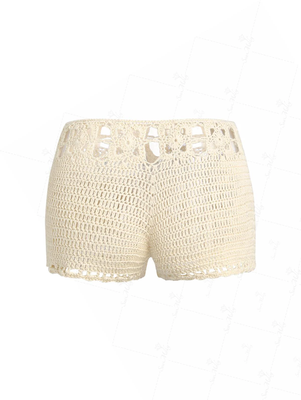 Vintage Crochet Knit Low Rise Beach Cover Up Mini Shorts - Image 5