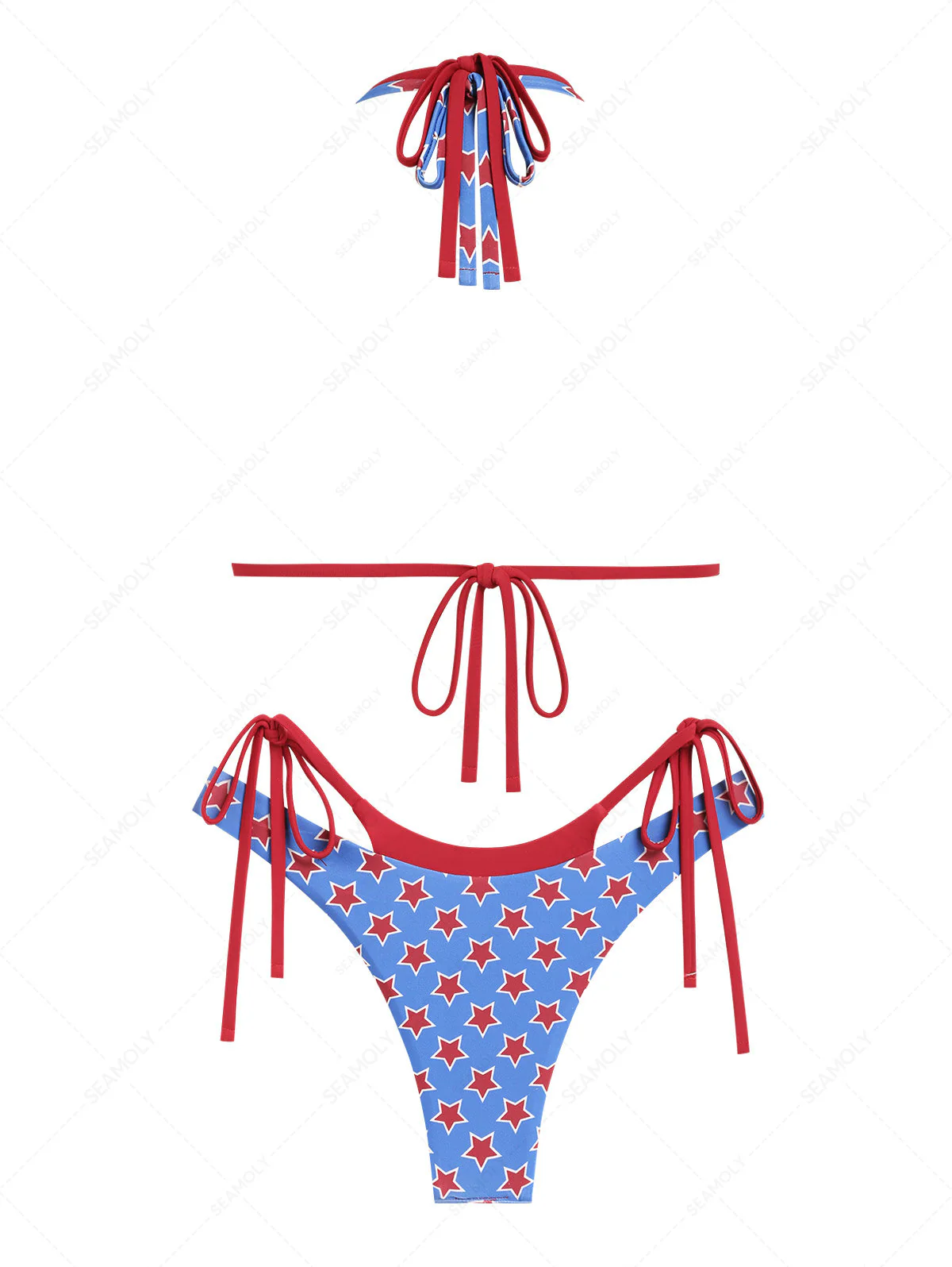 Seamolly Contrast Color Stars Print O Ring Double Layer Bikini Set for 4th of July - Image 3