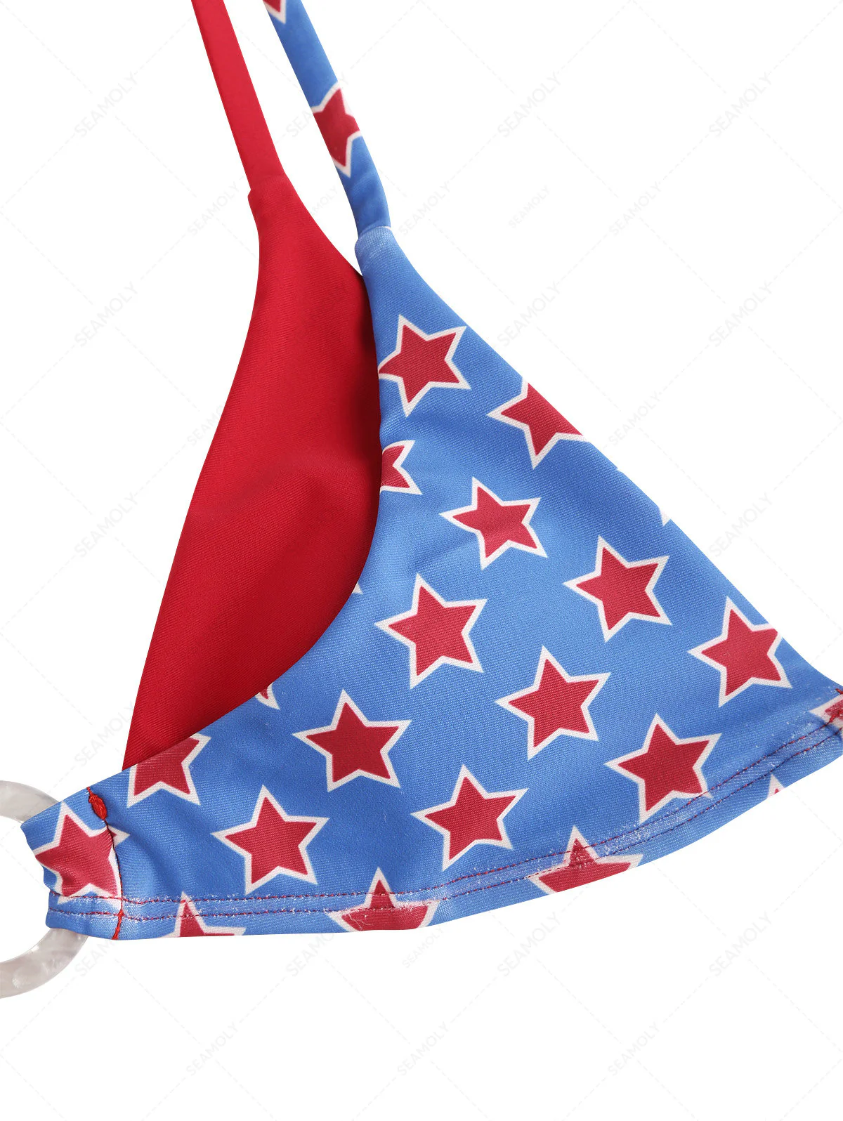 Seamolly Contrast Color Stars Print O Ring Double Layer Bikini Set for 4th of July - Image 5